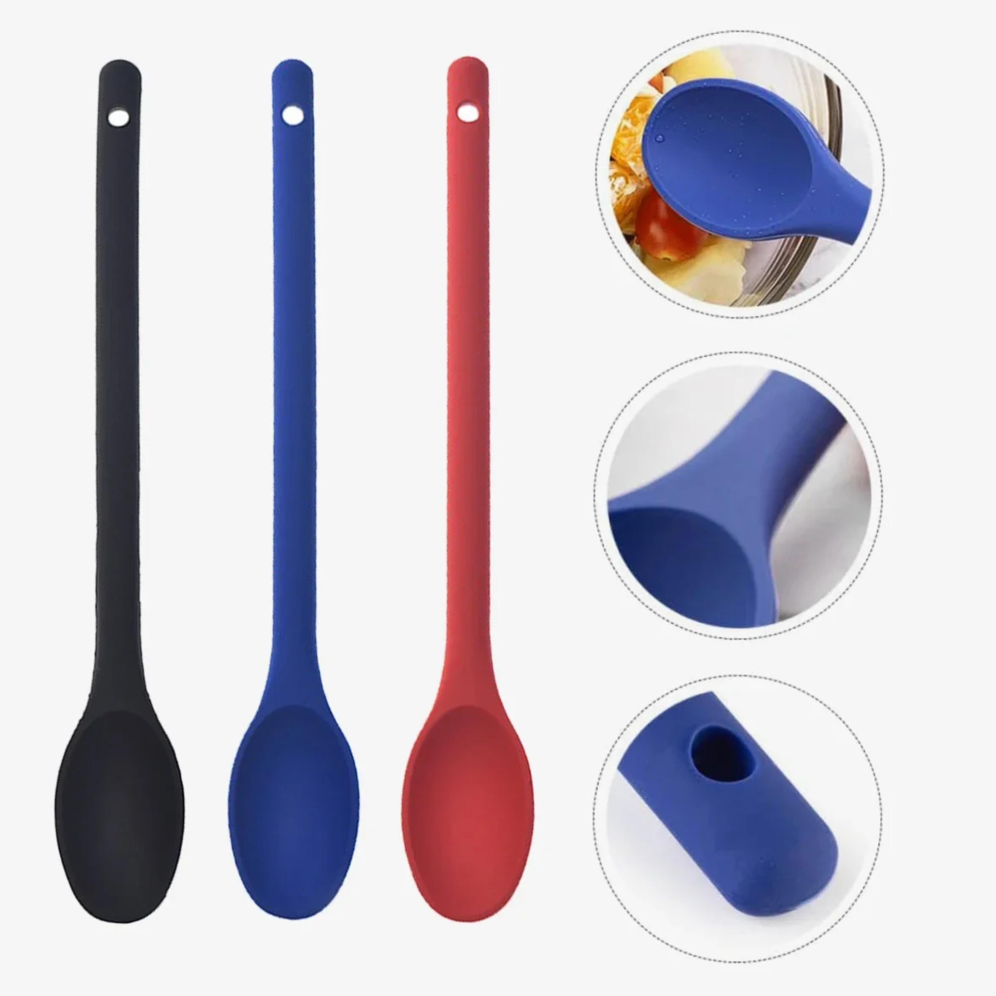 silicone mixing spoon long handle nonstick serving spoon