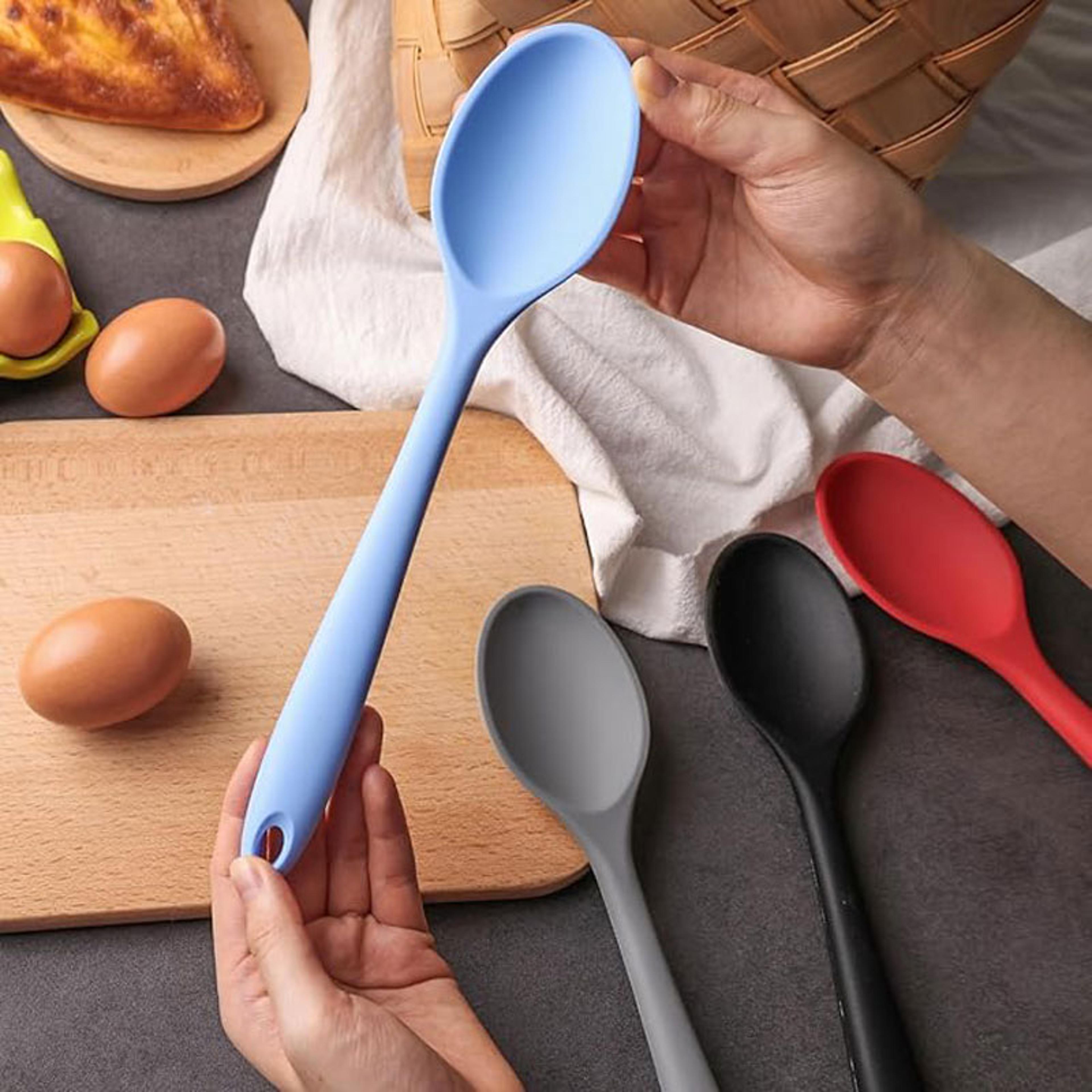 silicone cooking spoon with long handle heat resistant nonstick mixing spoon