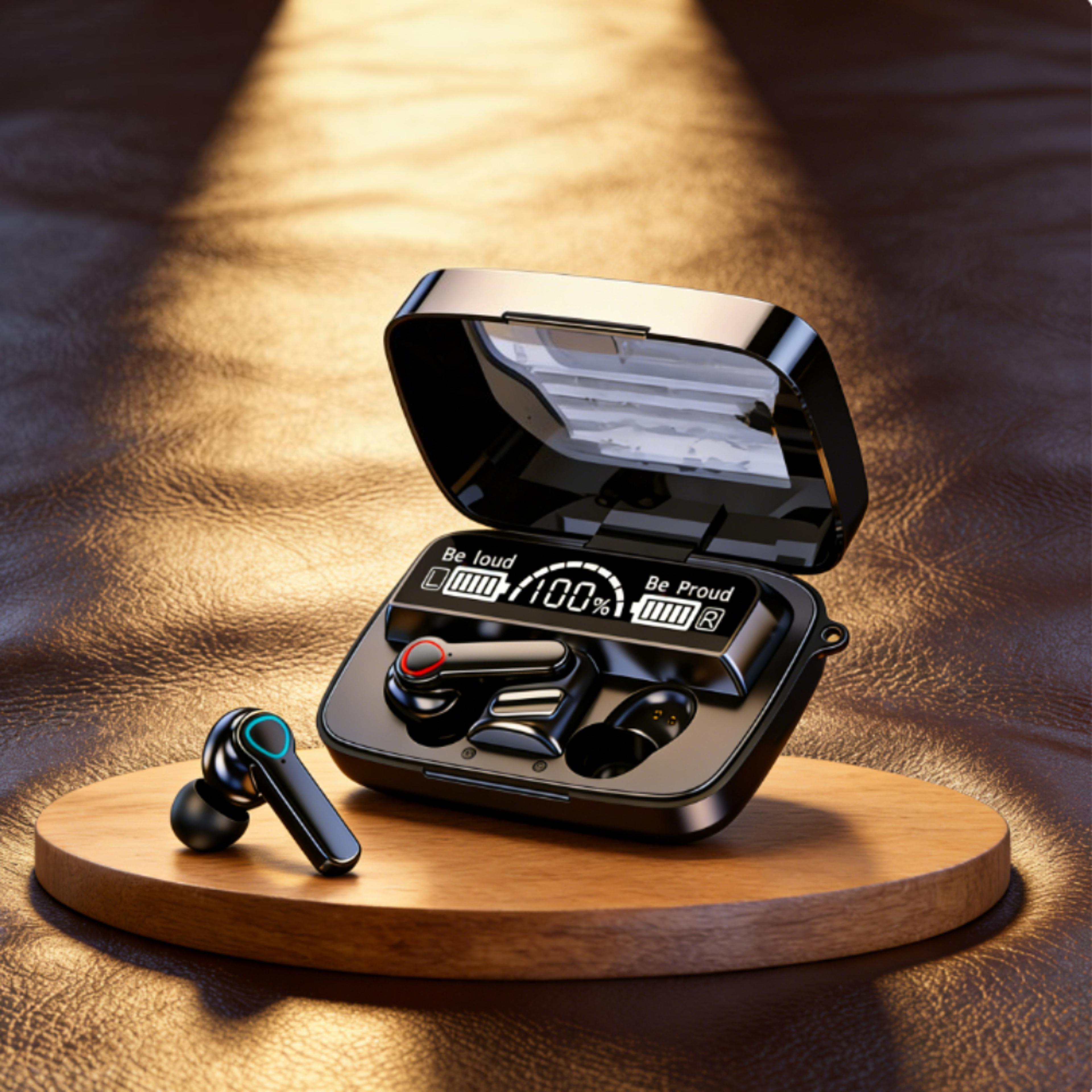 bluetooth wireless earbuds with led display touch control and mic