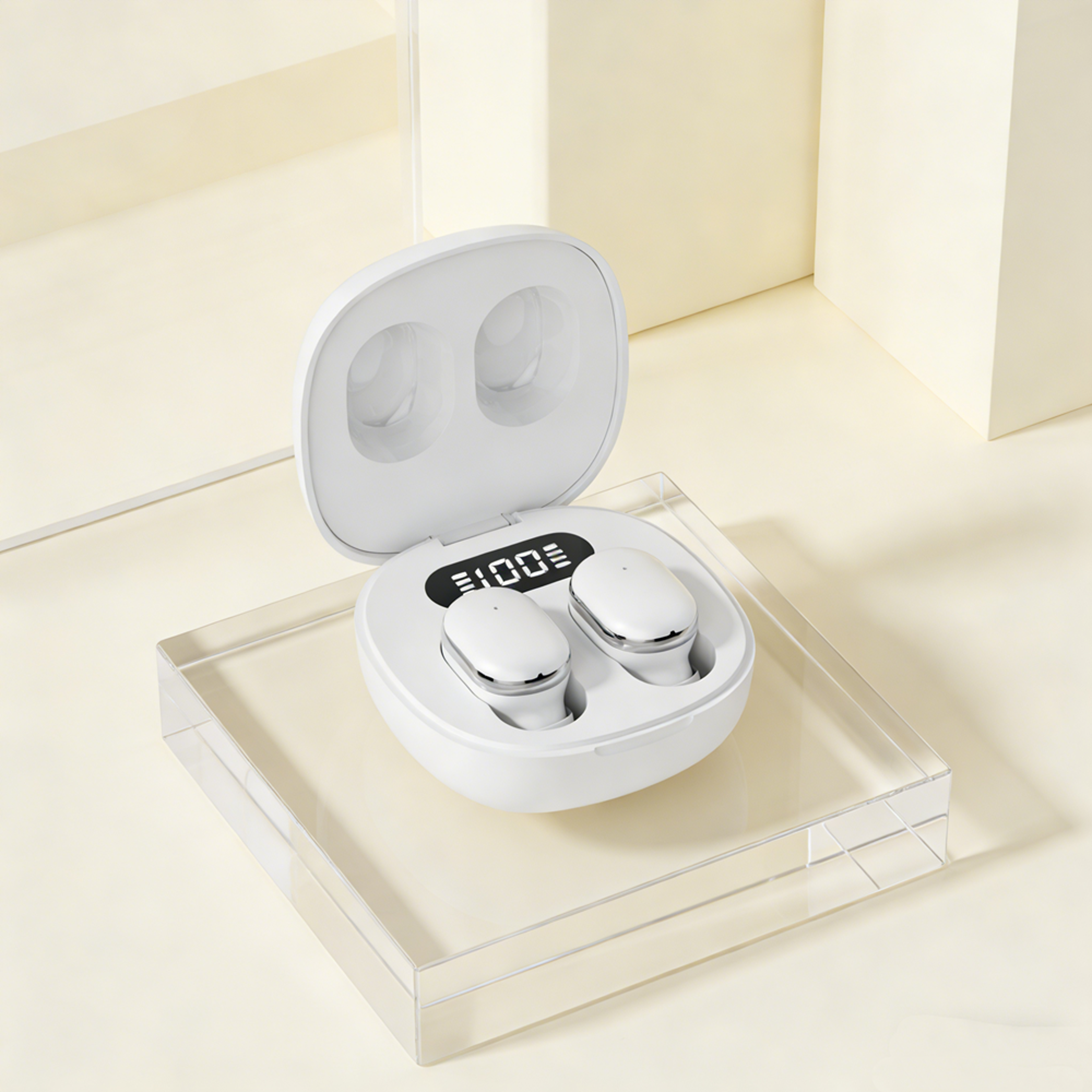 transparent tws wireless bluetooth earbuds with mic and led power display