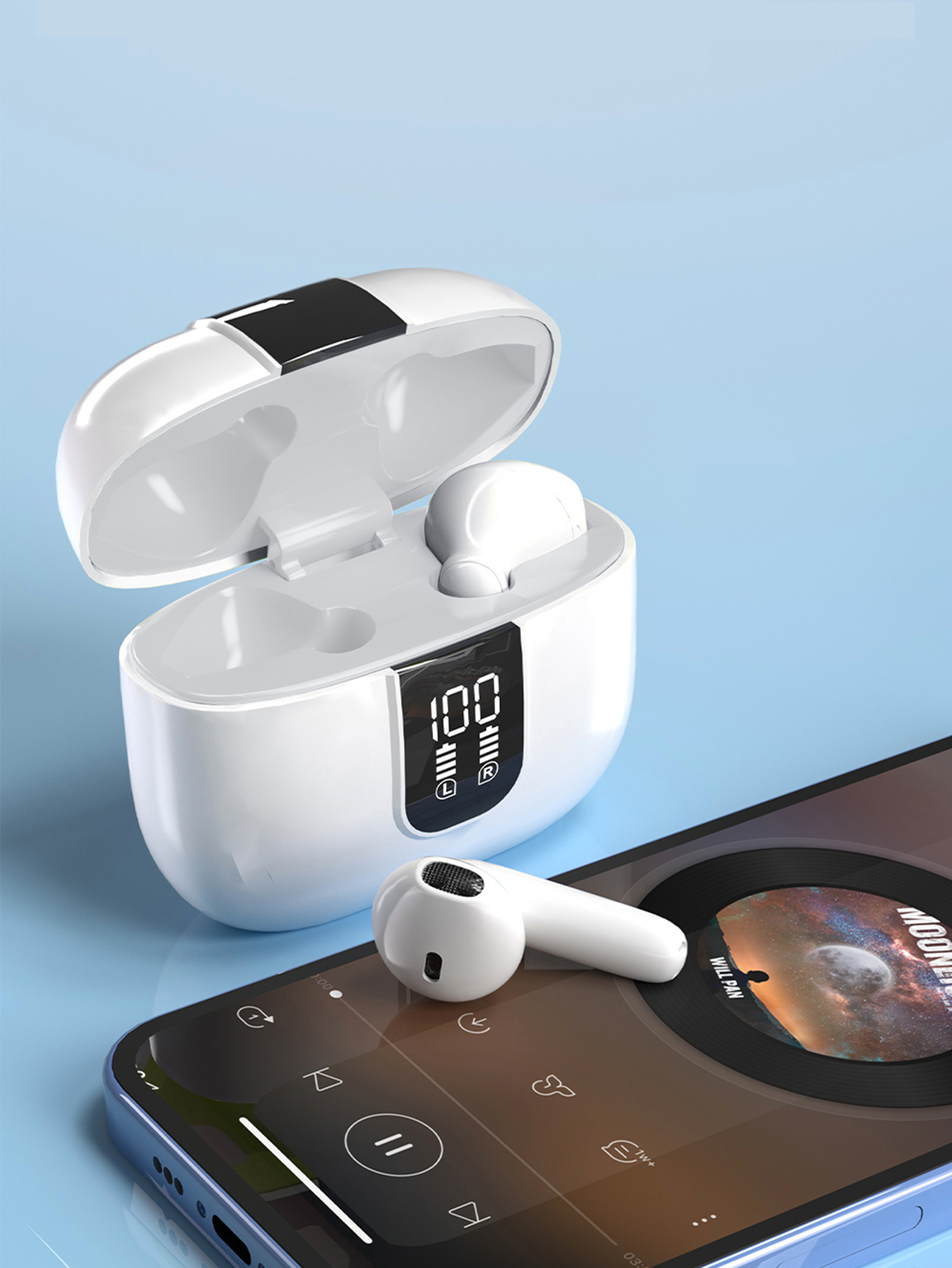 sport tws wireless earphones with led power display & long battery life