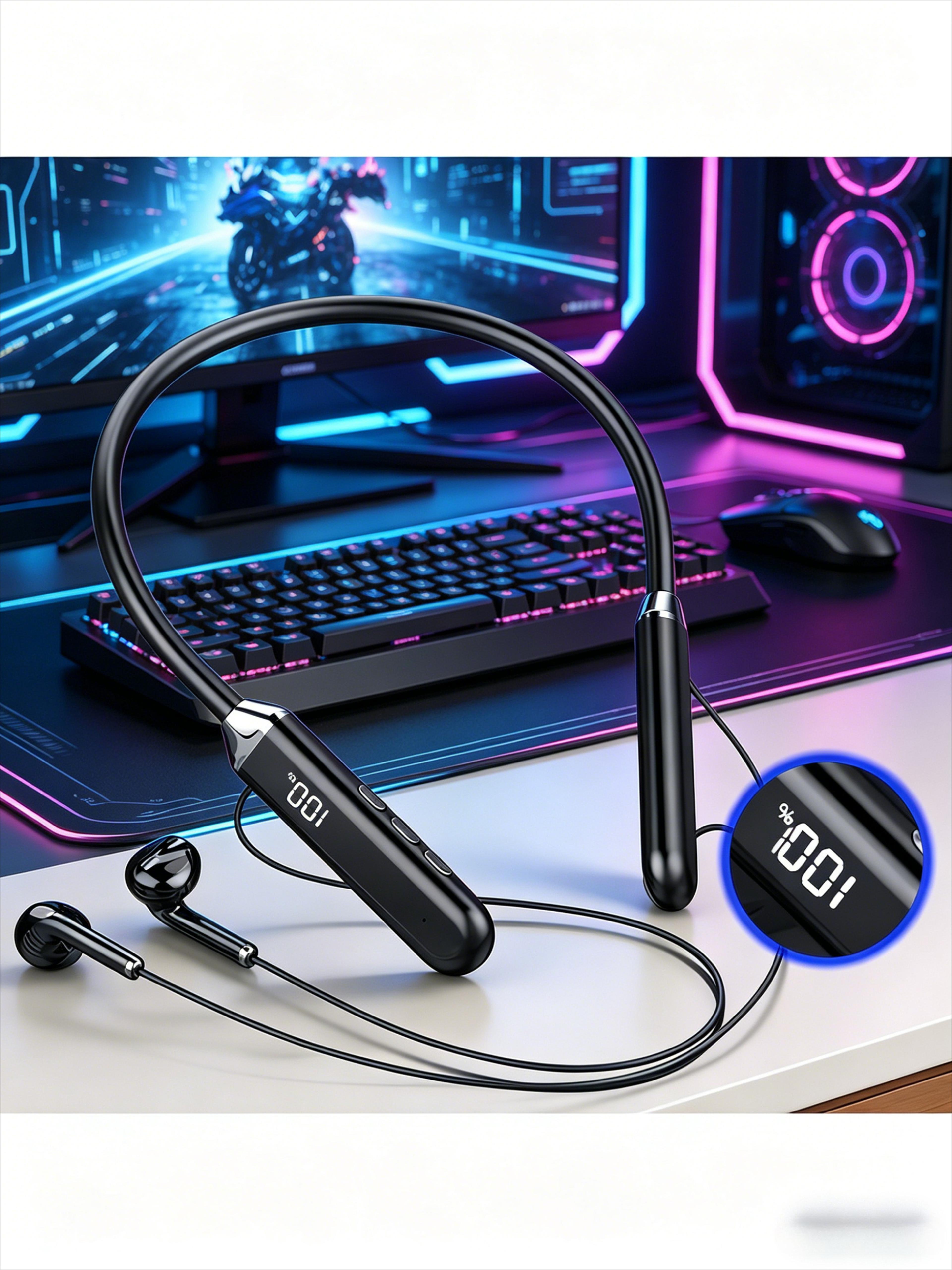 tws wireless neckband headphones with hifi sound & noise reduction