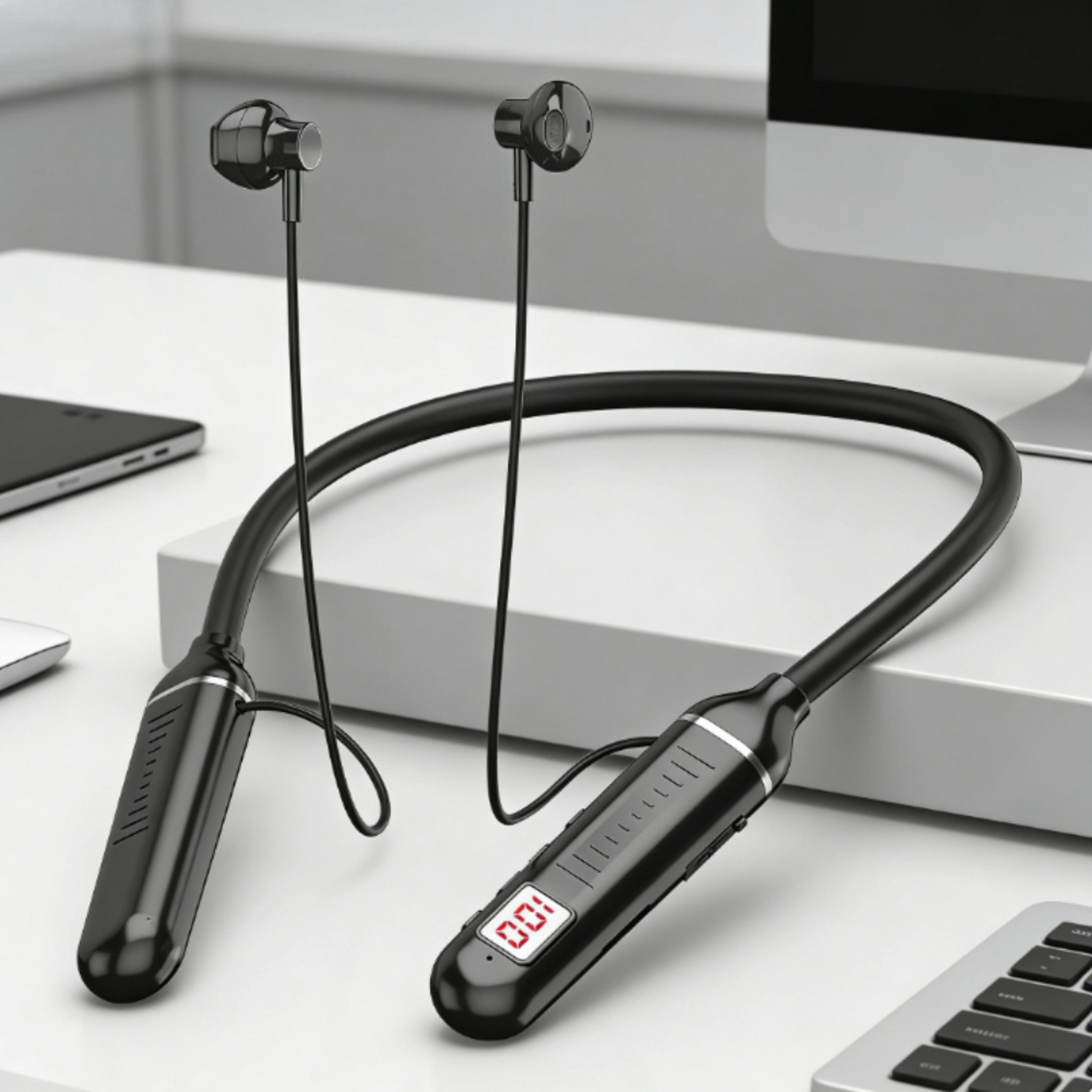 hifi bluetooth neckband headphones with led power display