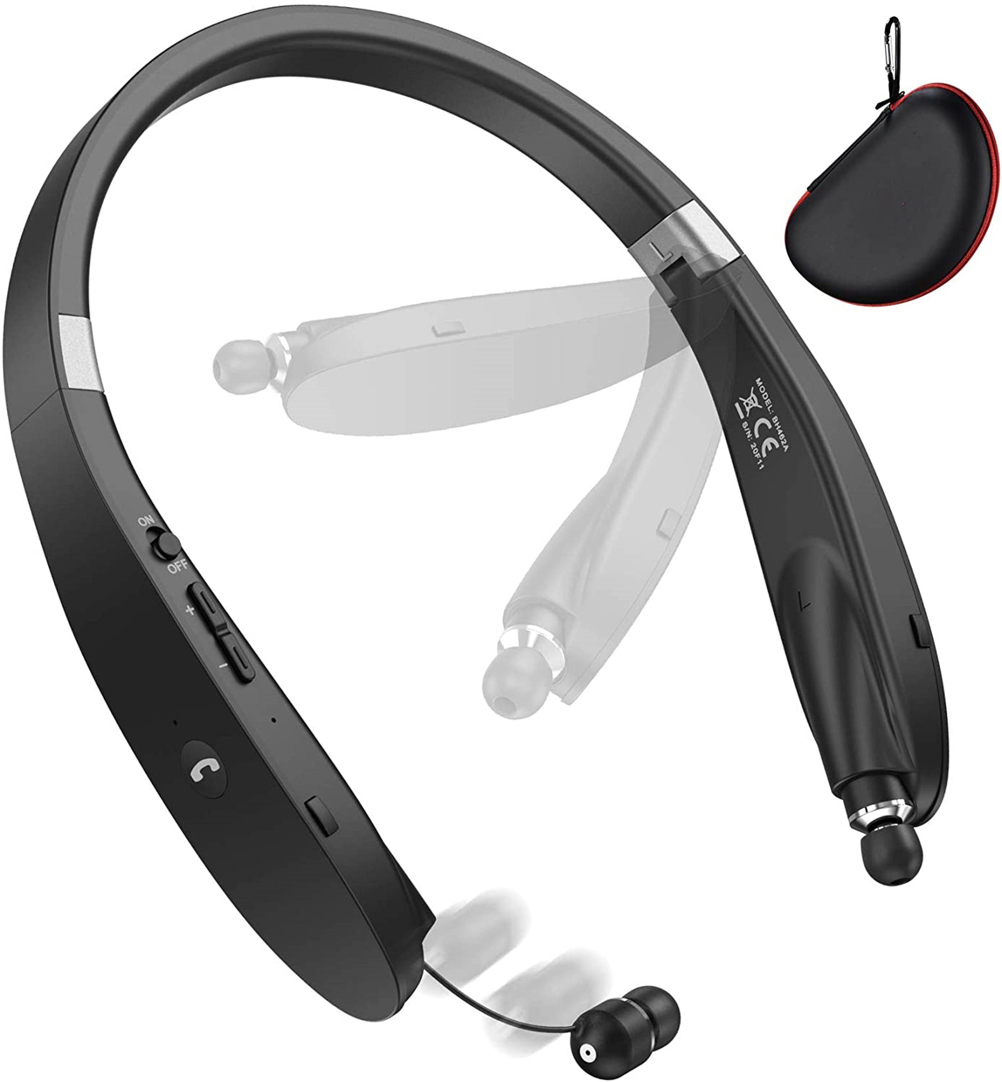 retractable wireless neckband bluetooth headphones noise cancelling workout earbuds