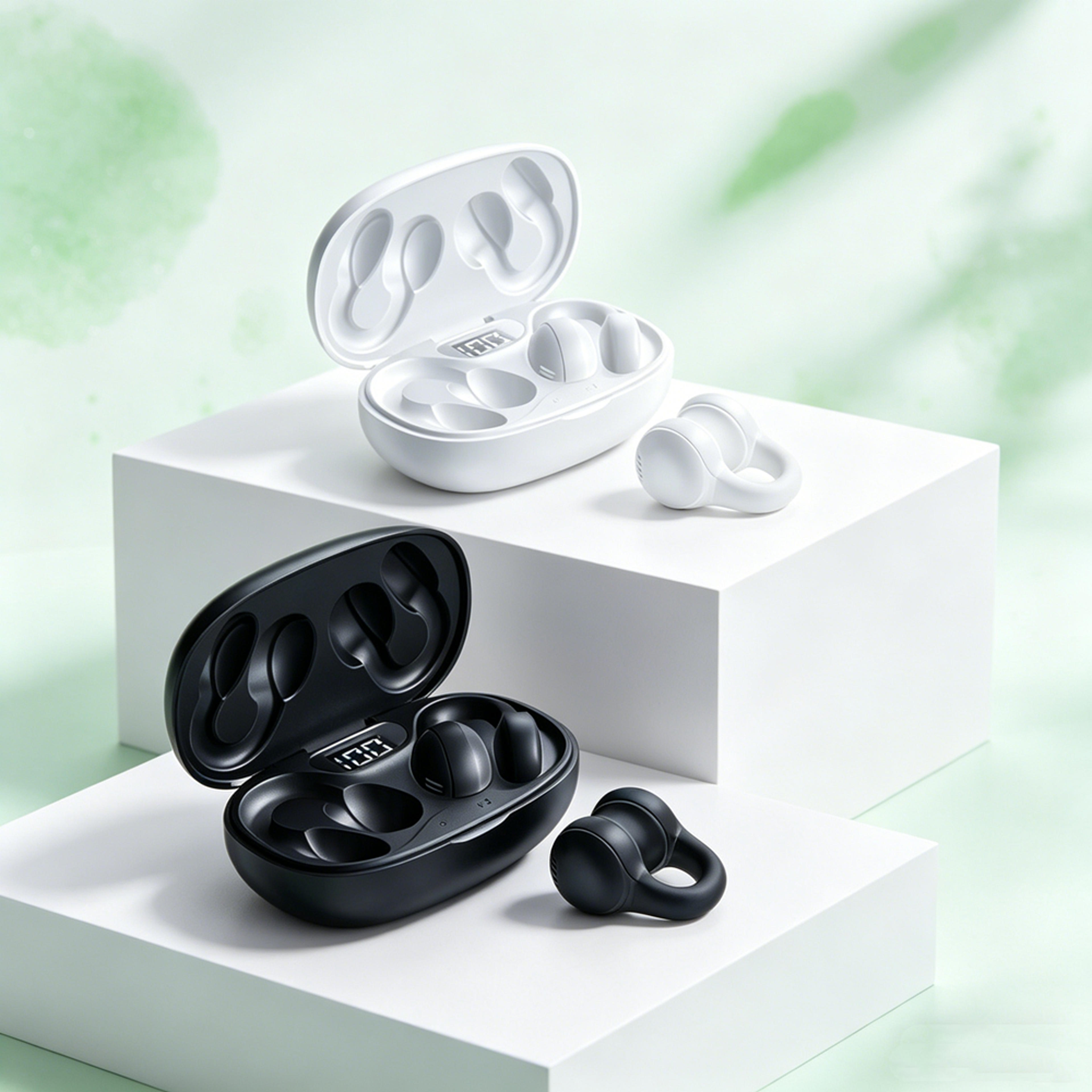 wireless earbuds noise cancelling headset with led power display and smart touch control