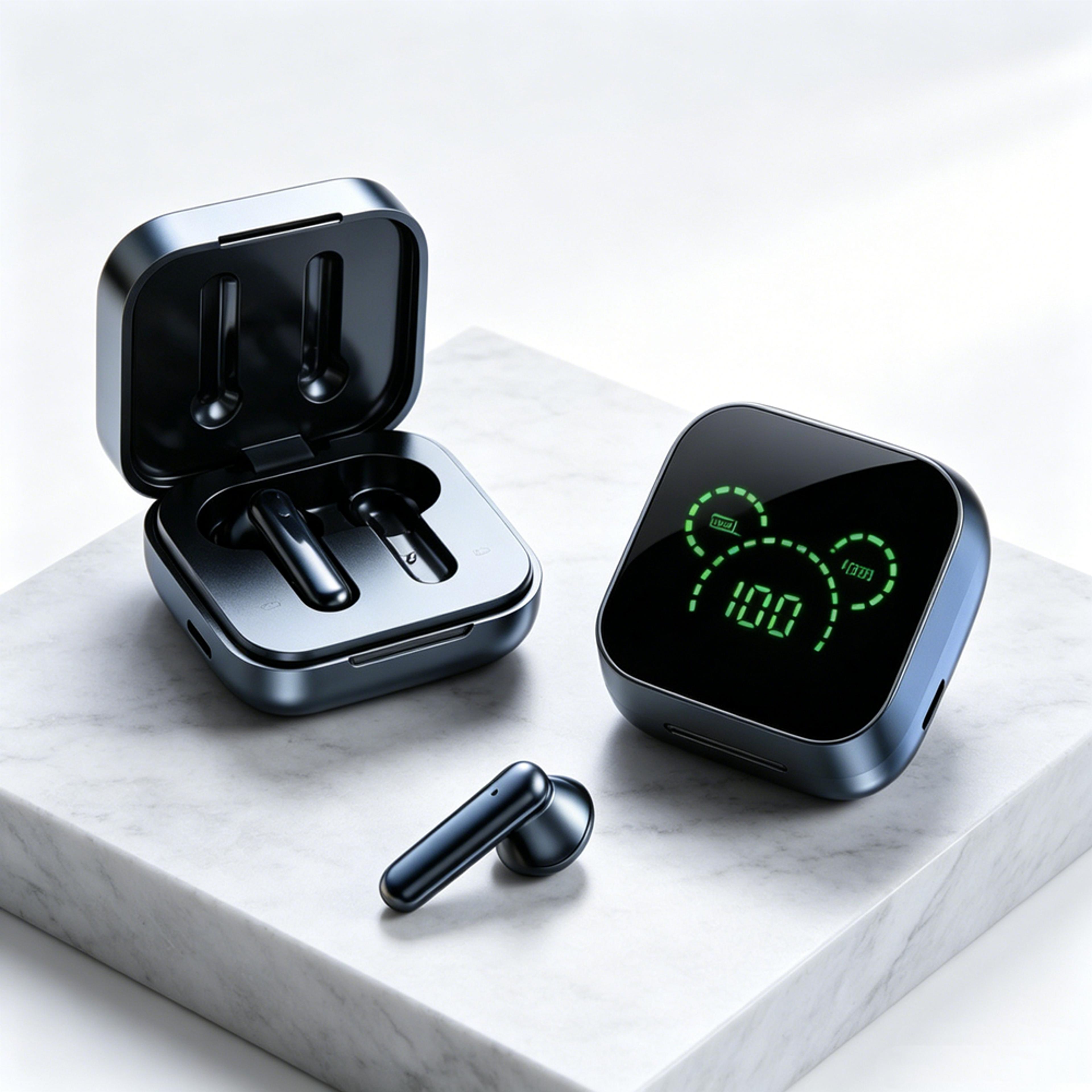 tws wireless bluetooth earphones with led display waterproof sport earbuds
