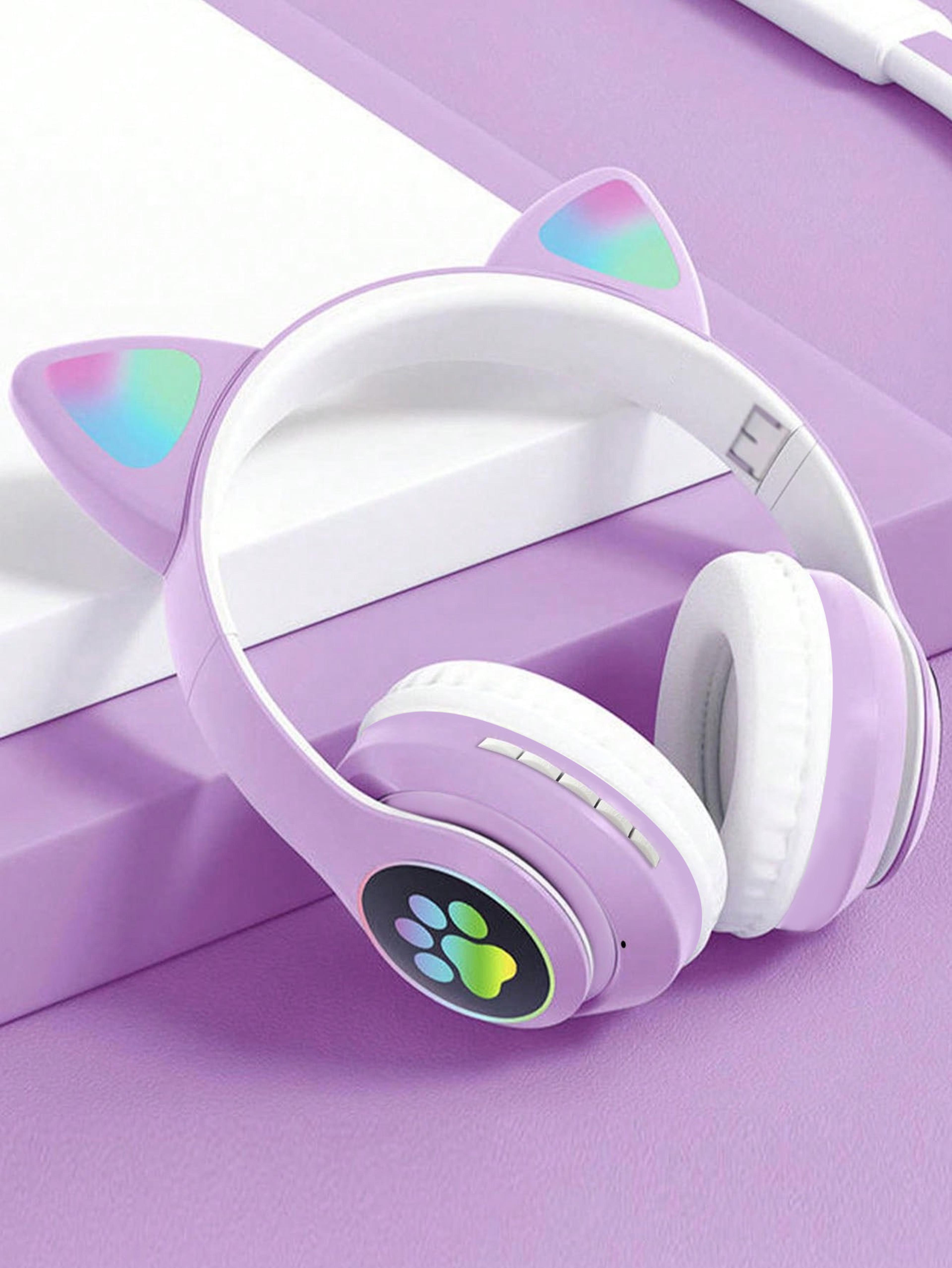 led bluetooth cat ear headphones with glowing lights wireless cat ear headset for kids & teens