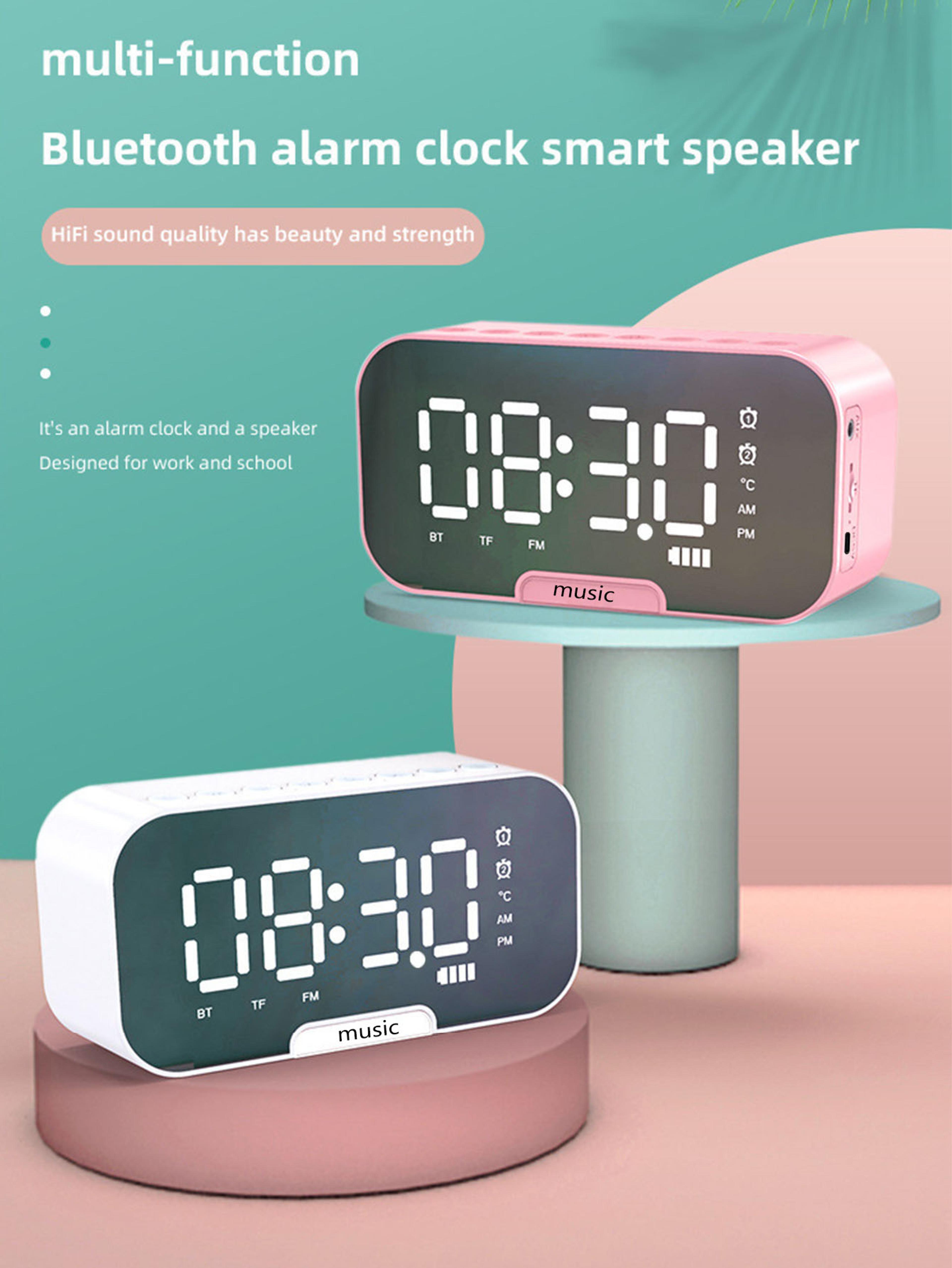 premium bluetooth speaker alarm clock with mirror display and real time temperature