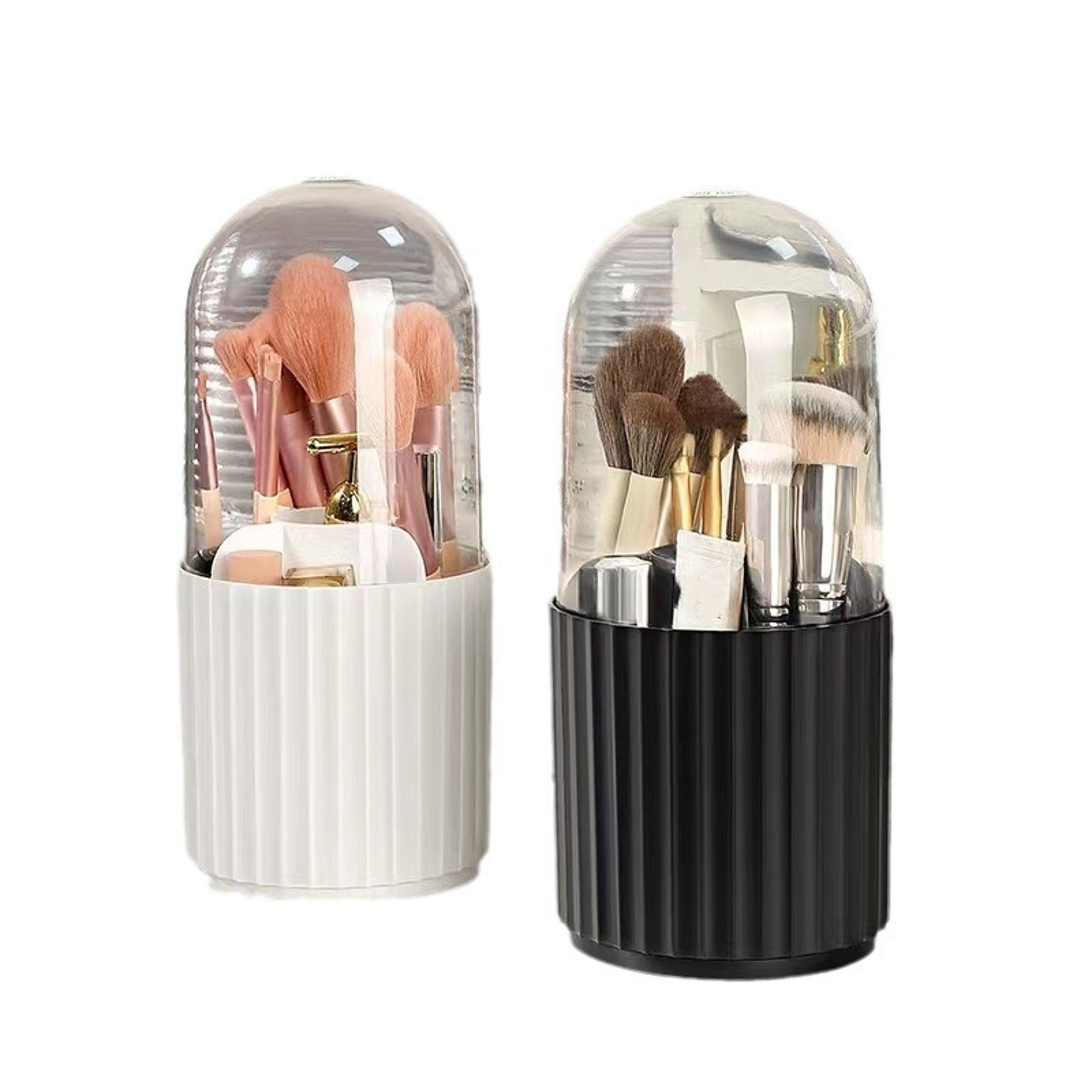 rotatable makeup brush organizer with lid space saving cosmetics storage box