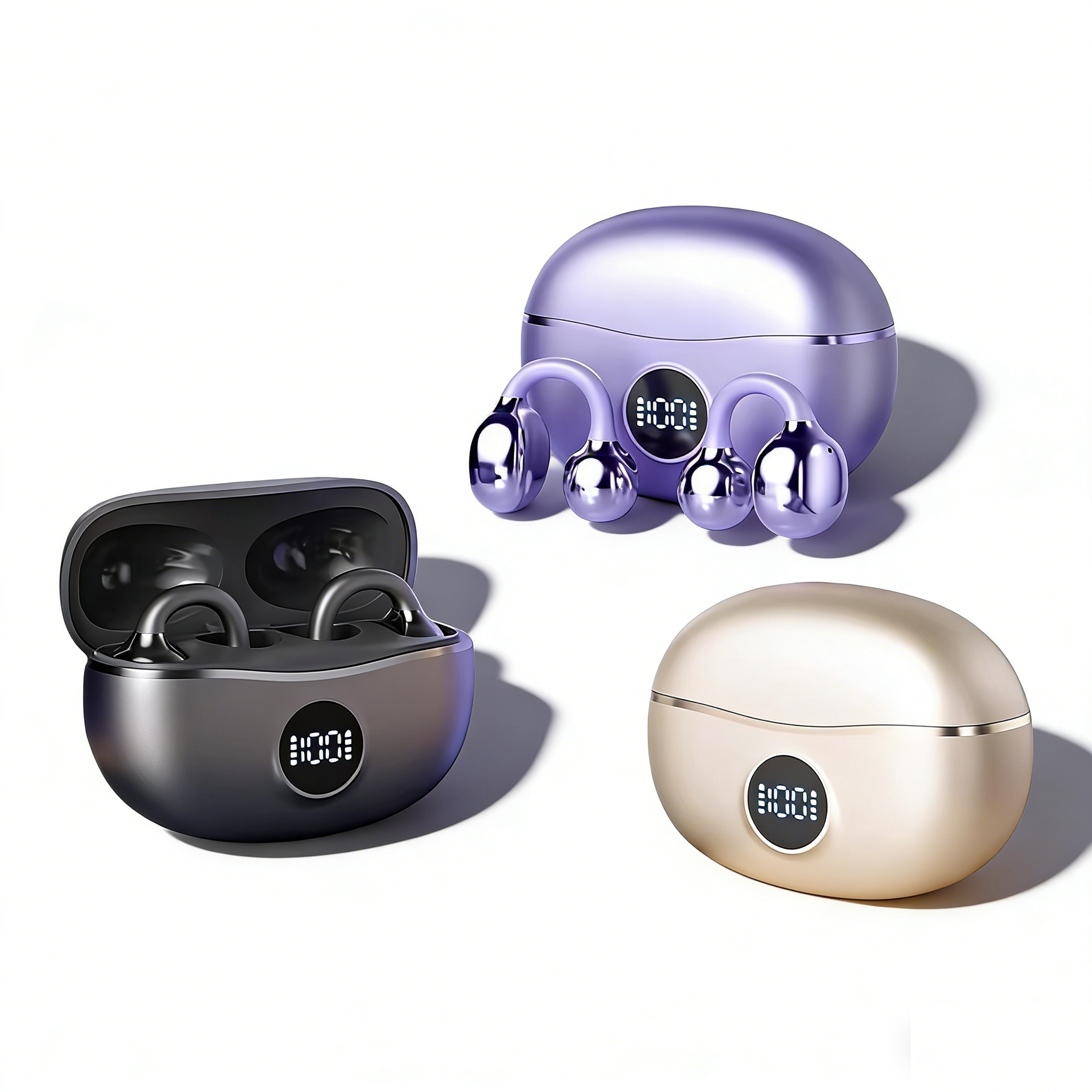 comfortfit clip on bluetooth wireless earbuds open ear bluetooth headphones for glasses & small ears with play