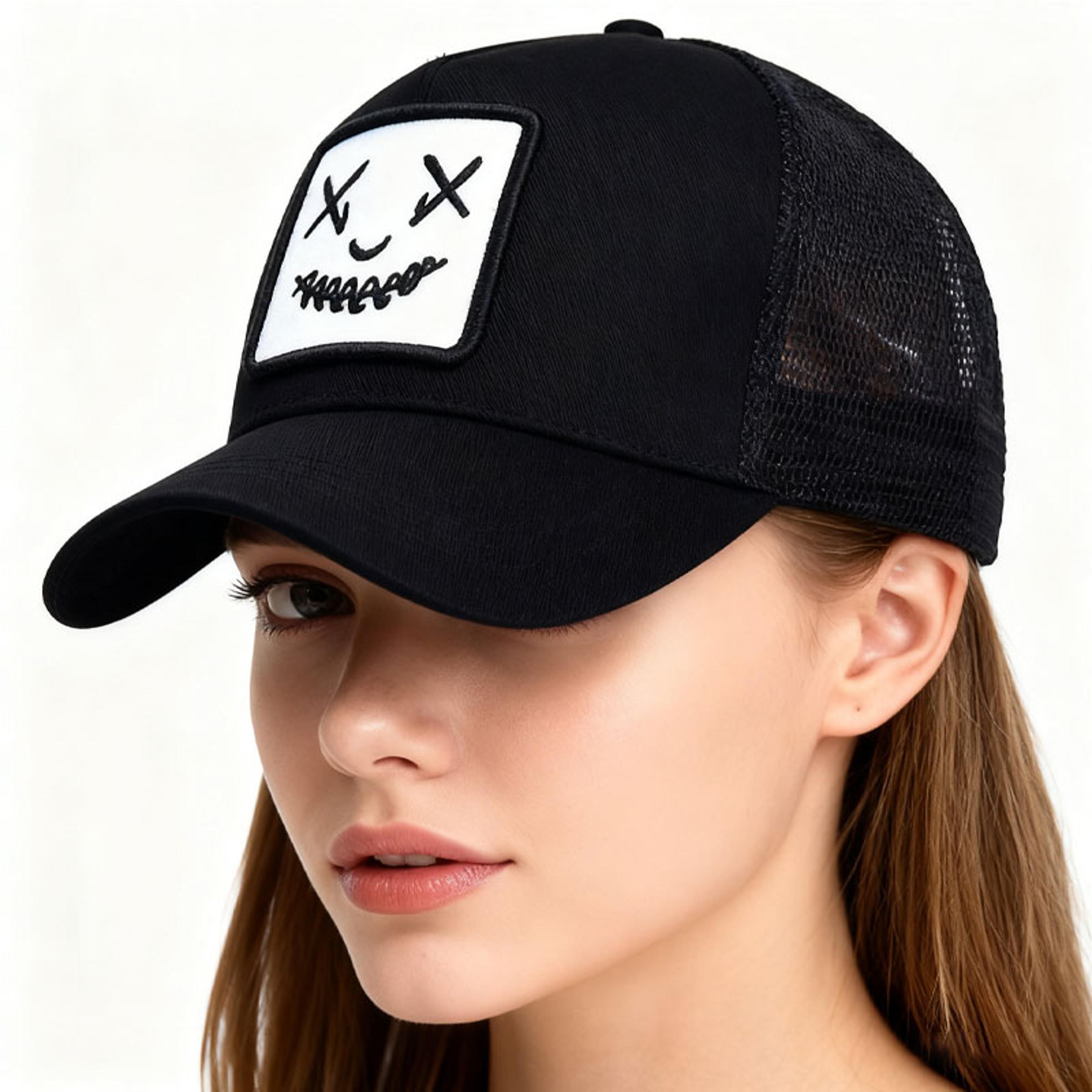smiley embroidered mesh visor outdoor baseball cap breathable sun protection cap