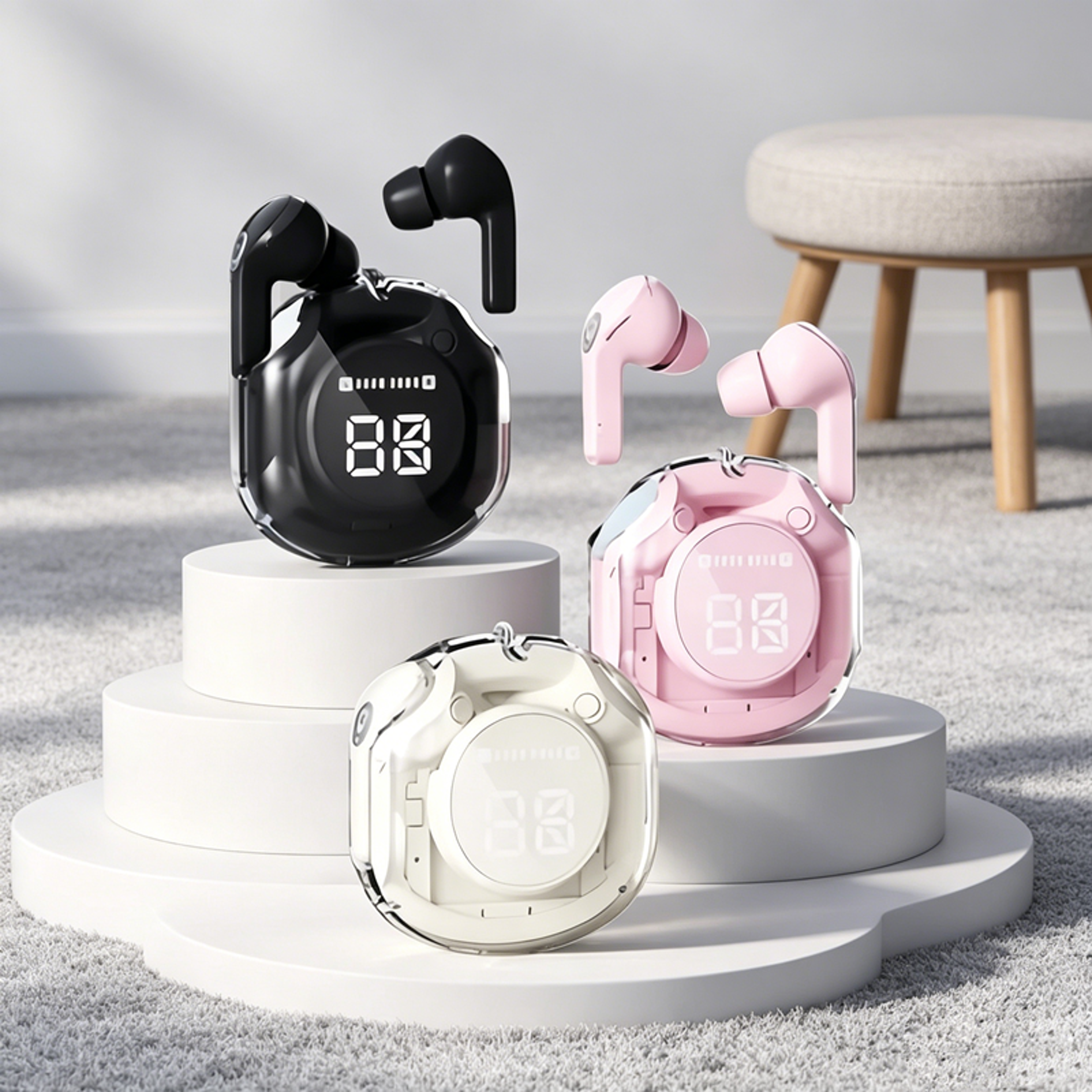 display wireless bluetooth earbuds with charging case