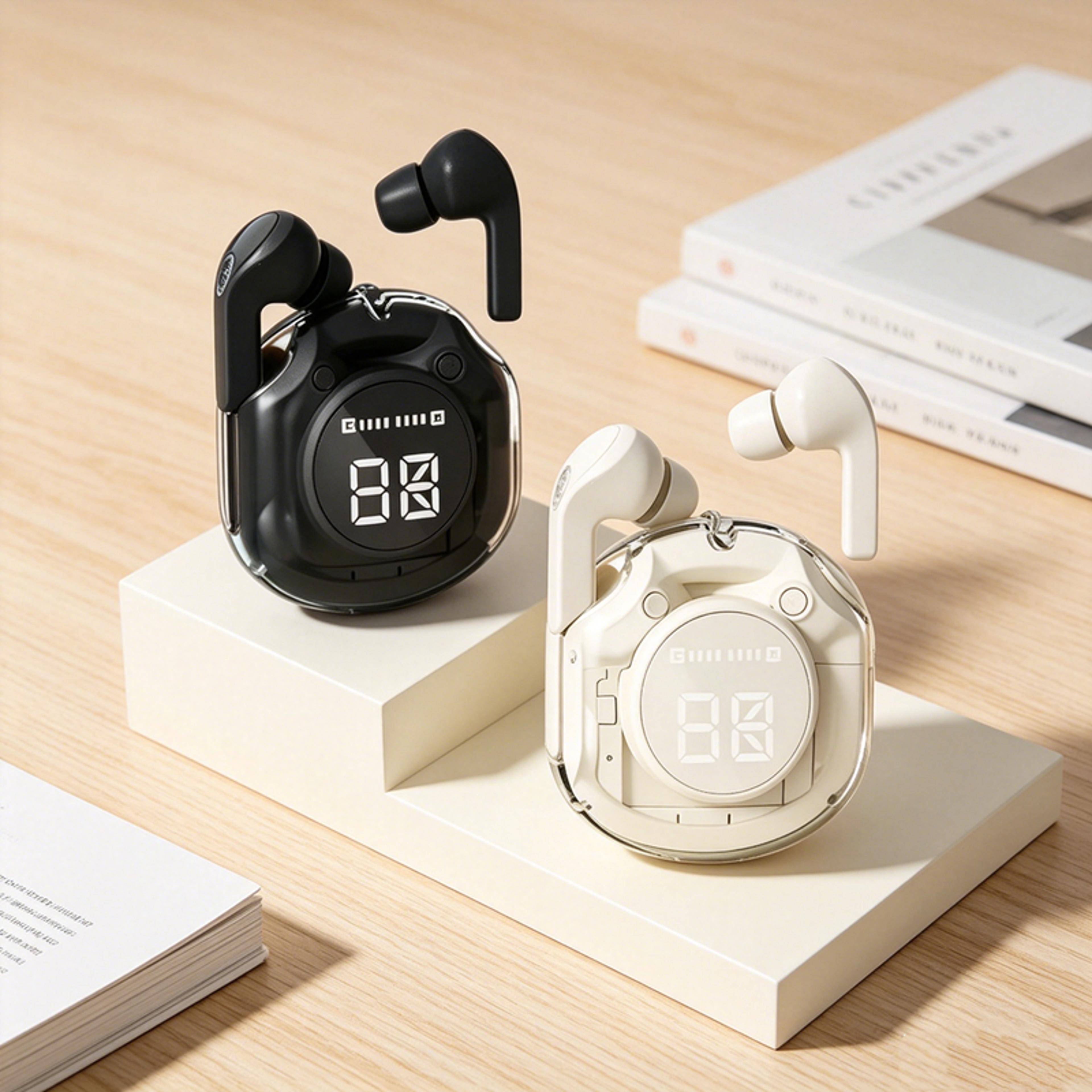 led power display wireless bluetooth headphones with clear sound earbuds