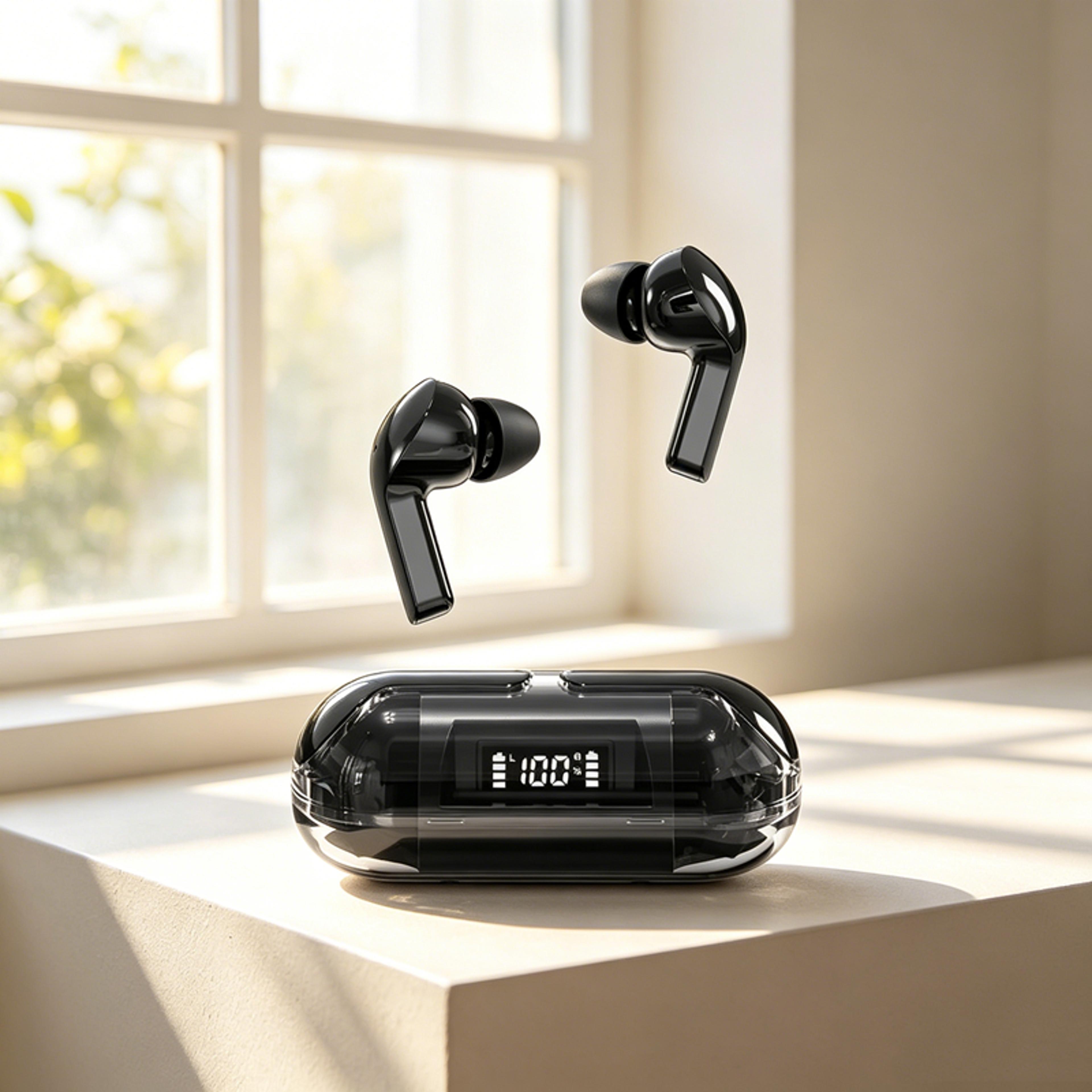 led touch wireless earbuds with noise canceling mic and waterproof sports fit