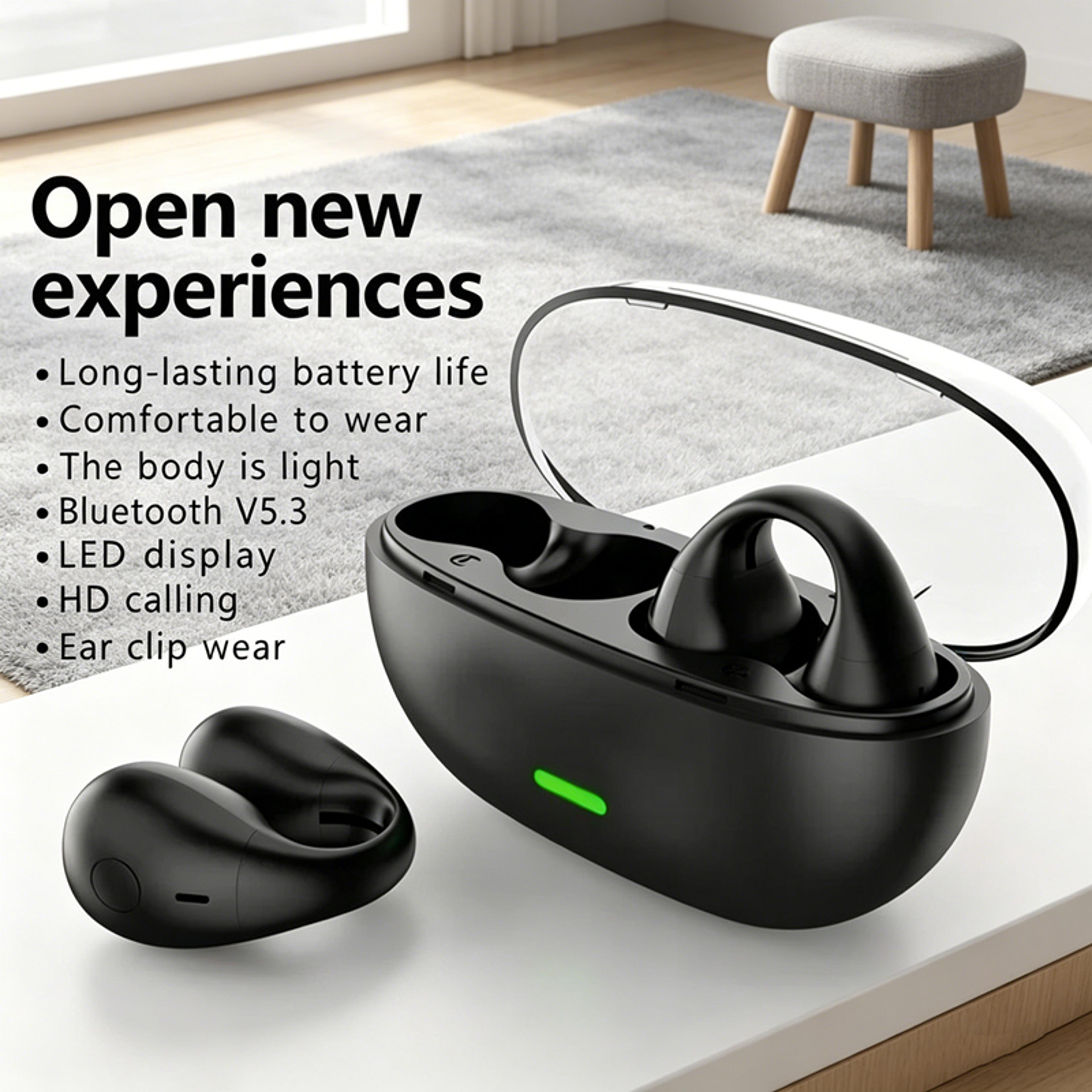 clip ear wireless bluetooth headphones with noise canceling mic