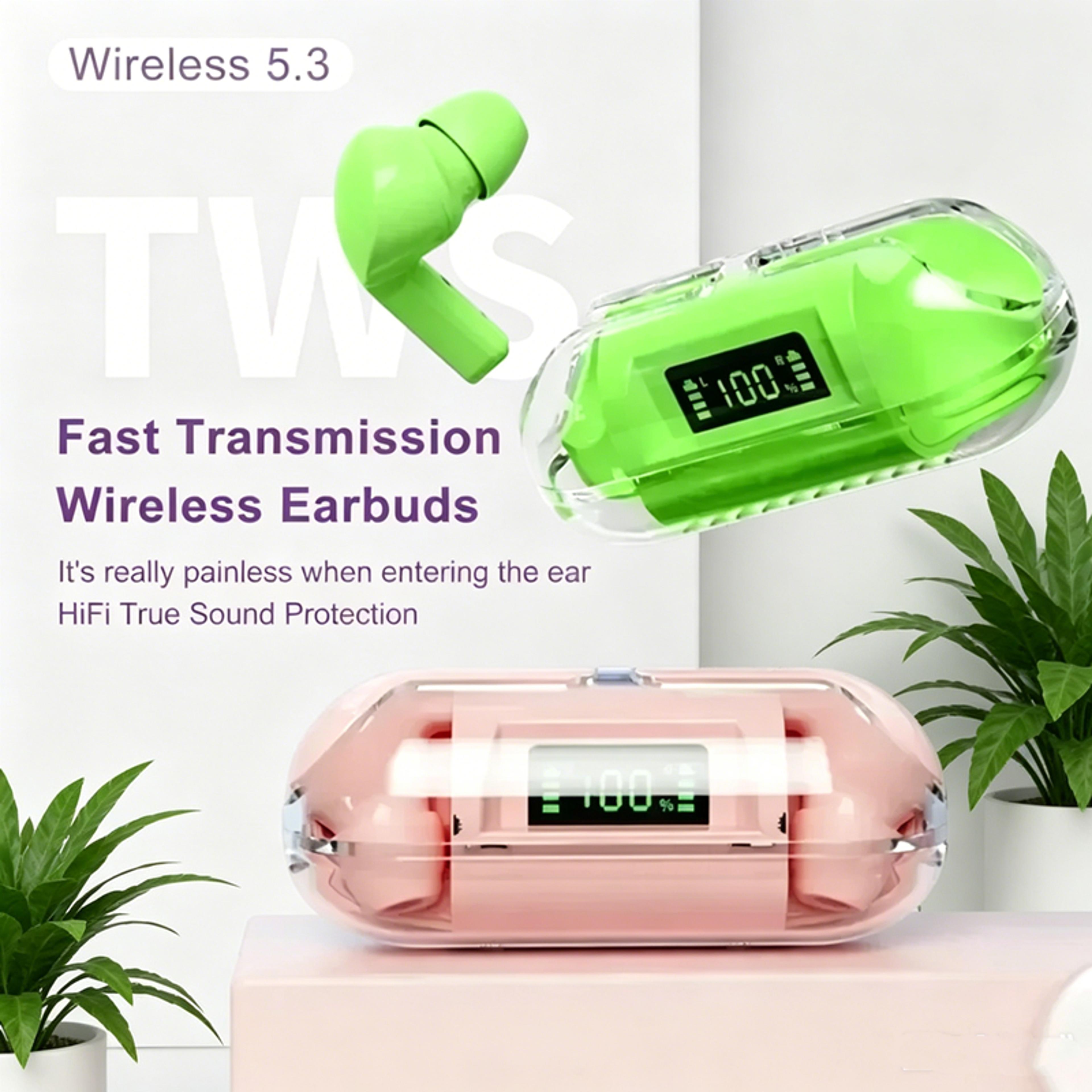 smart display wireless bluetooth earbuds with stereo mic