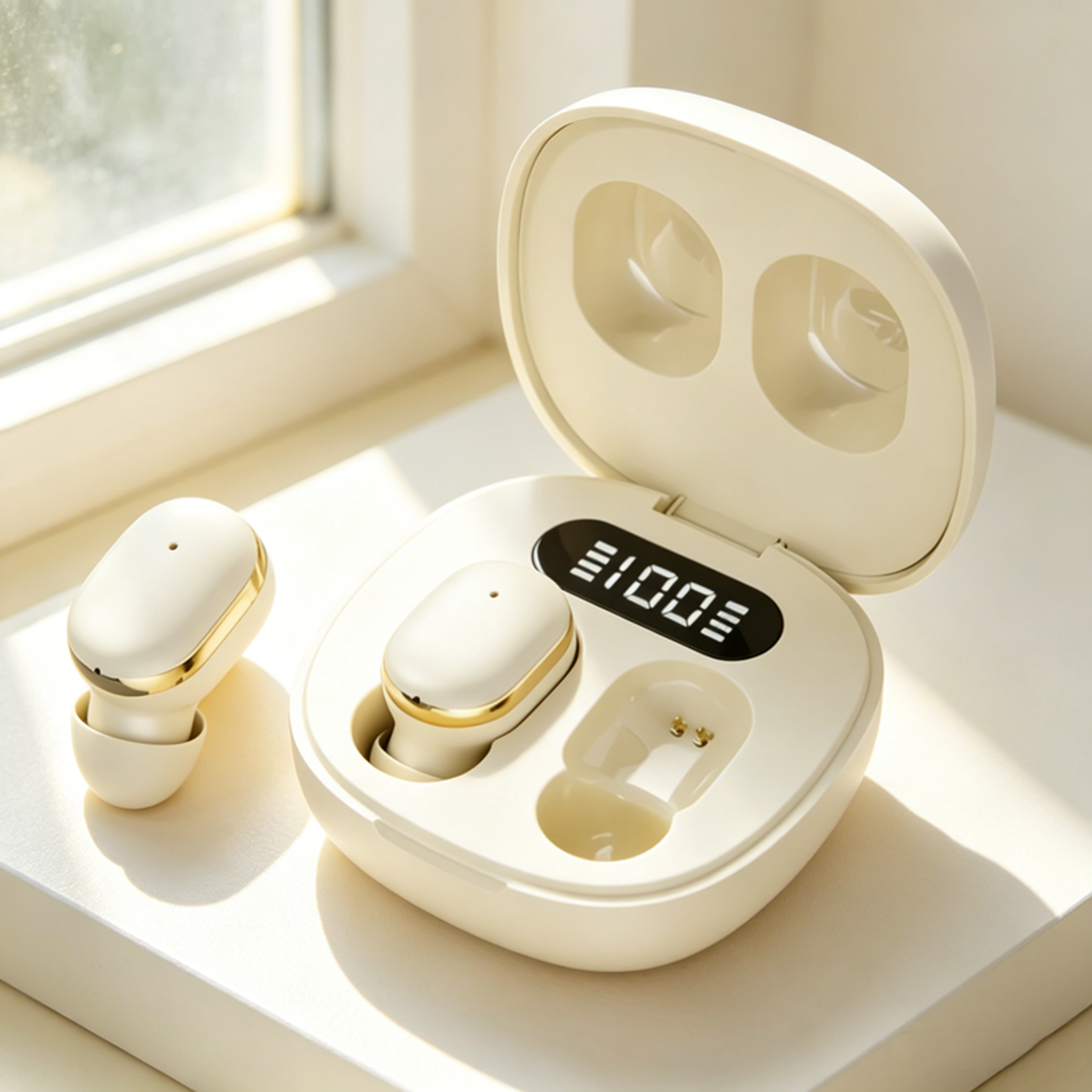 transparent enc wireless bluetooth earbuds with led power display