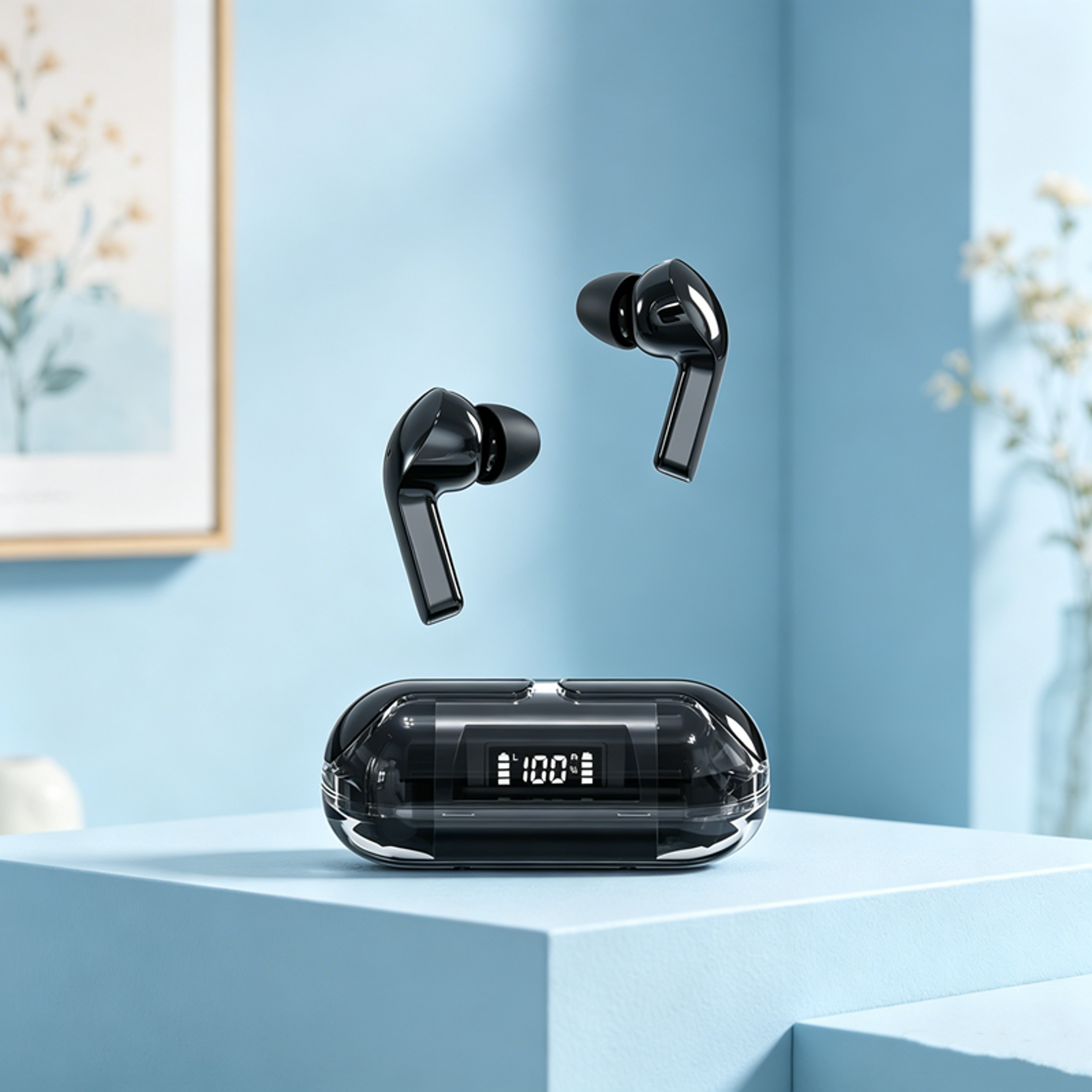 bluetooth wireless earbuds with smart touch and noise canceling sound