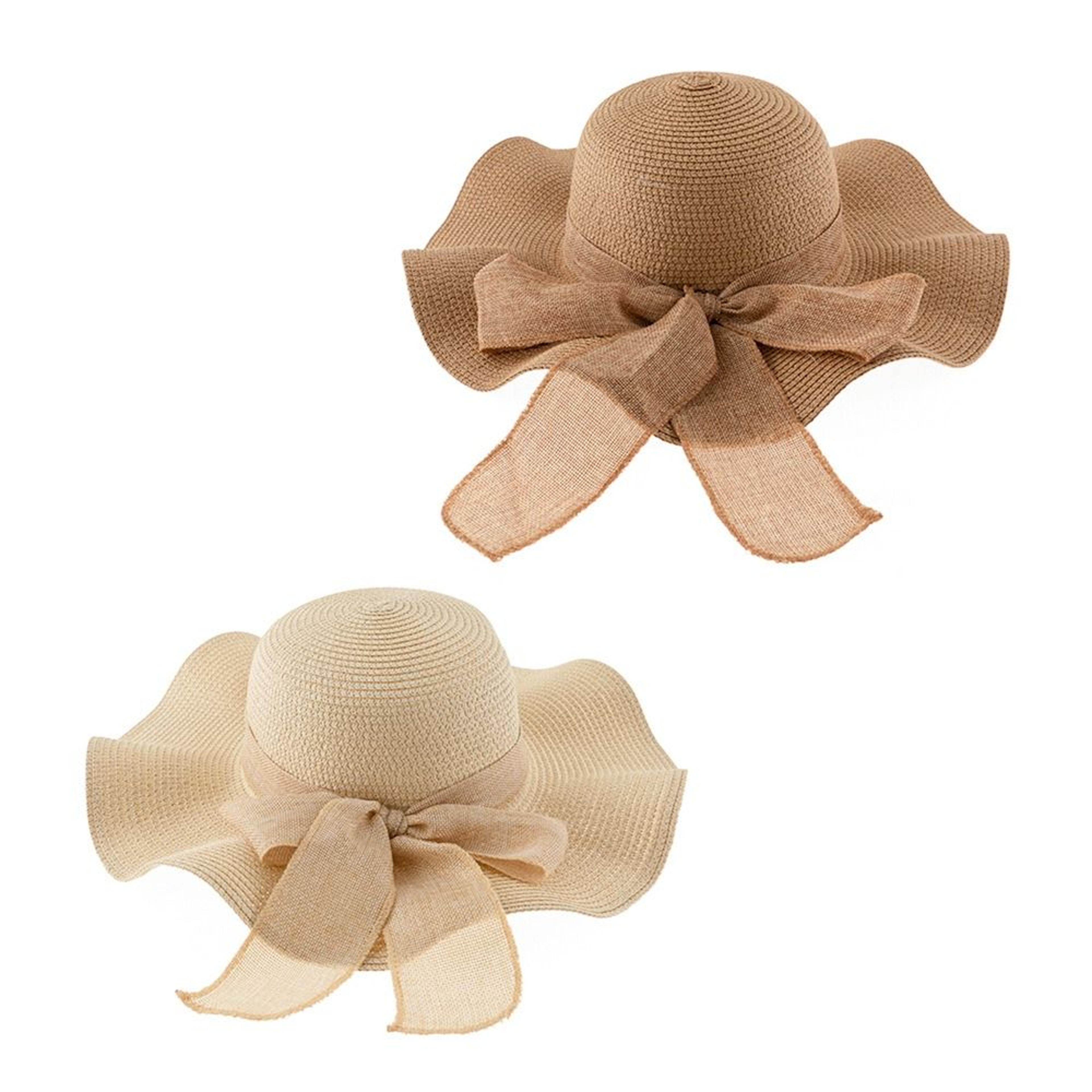 foldable wide brim straw beach hat with bow ribbon uv sun protection
