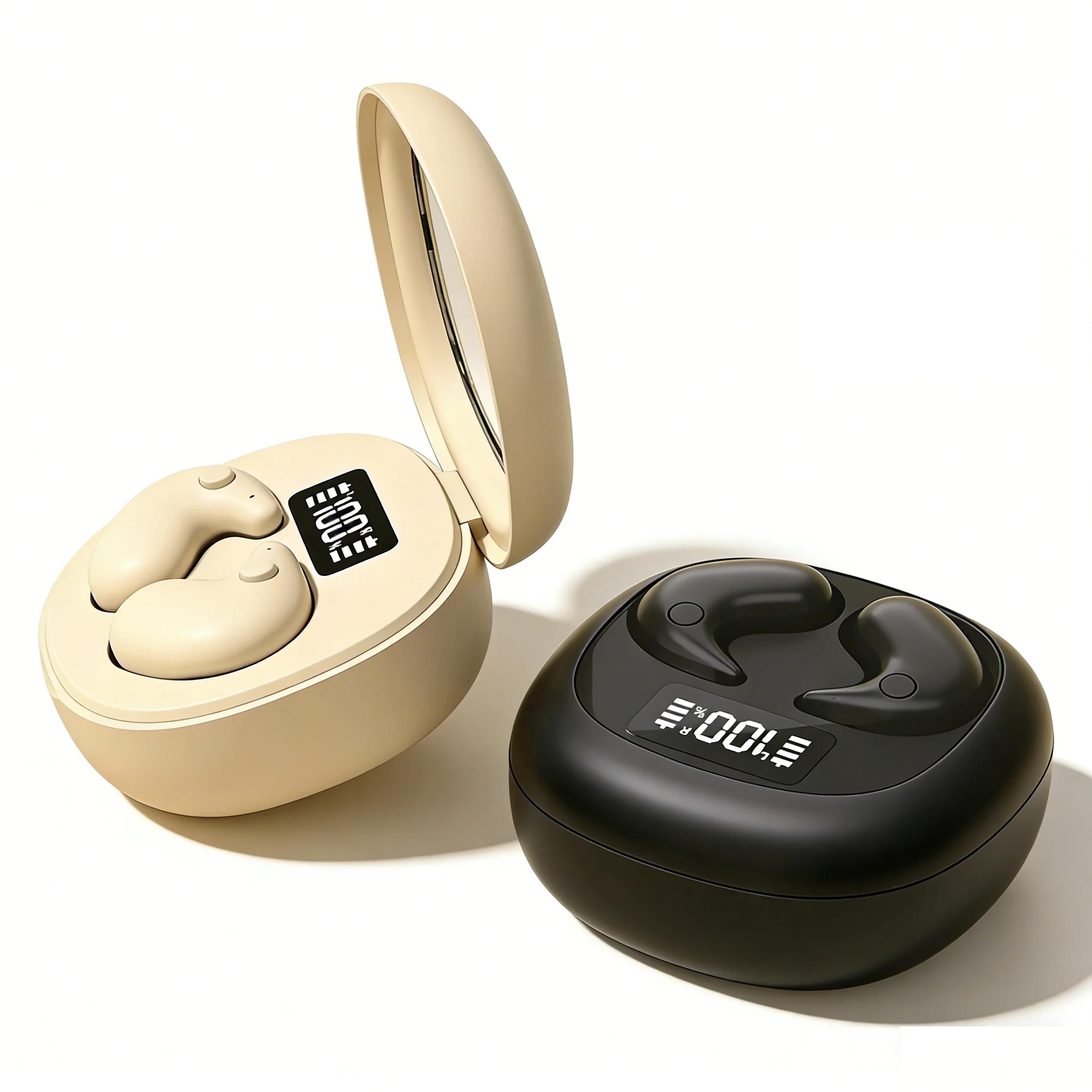 mini wireless earbuds with digital display for sleep and travel