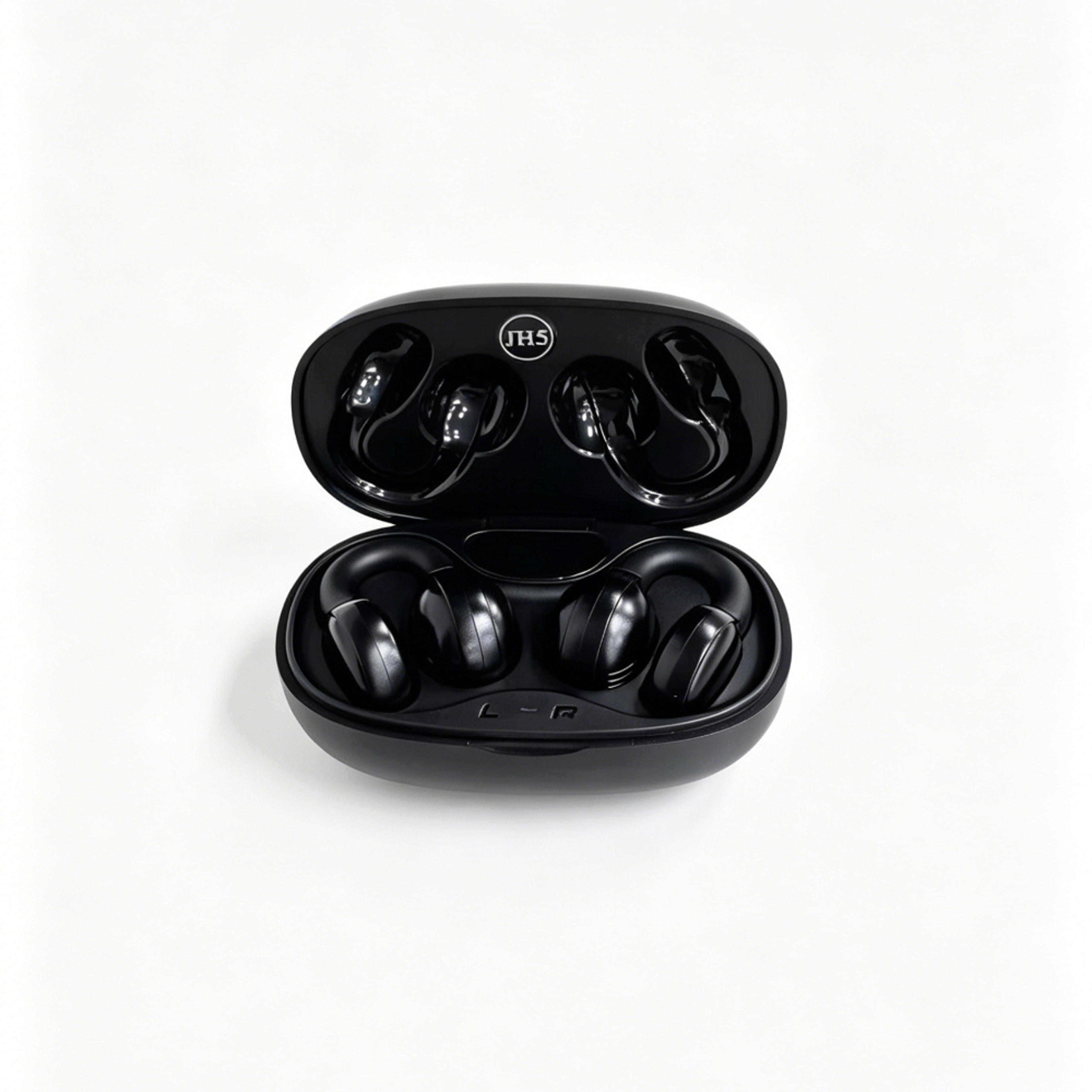 open ear clip earbuds with bone conduction style sound and low latency gaming mode