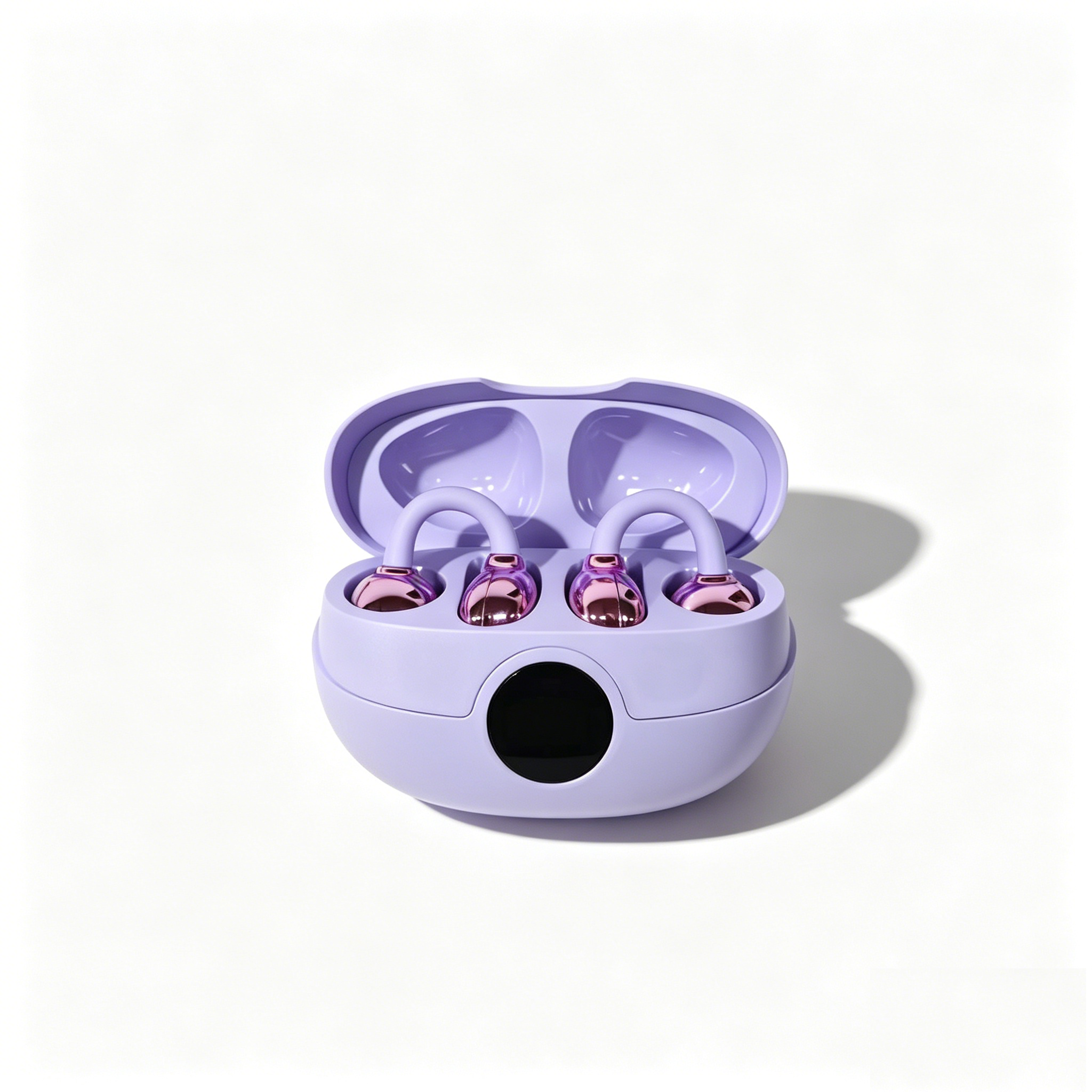 clip on wireless earphones with digital battery display and mic