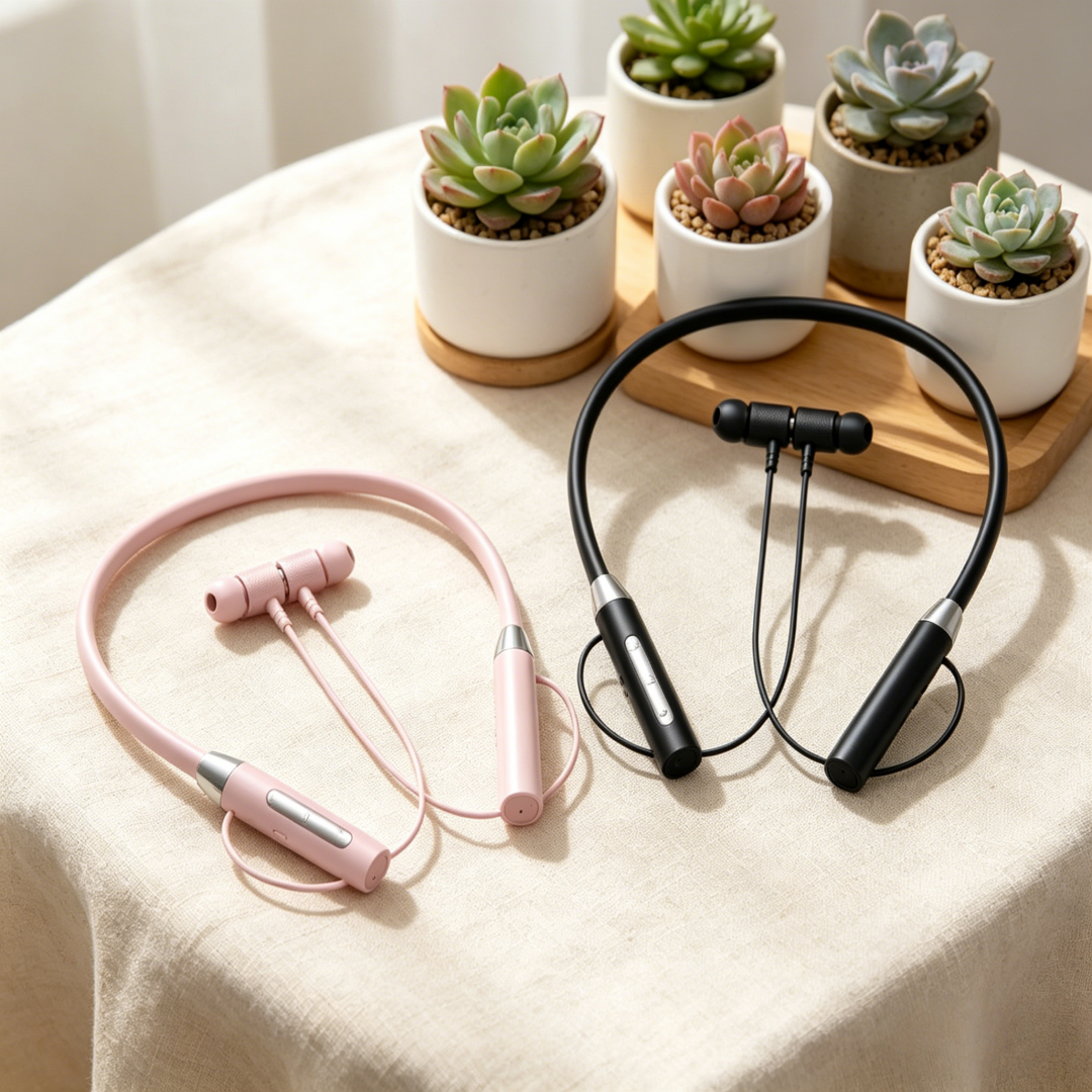 bluetooth neckband headphones with magnetic sports earbuds