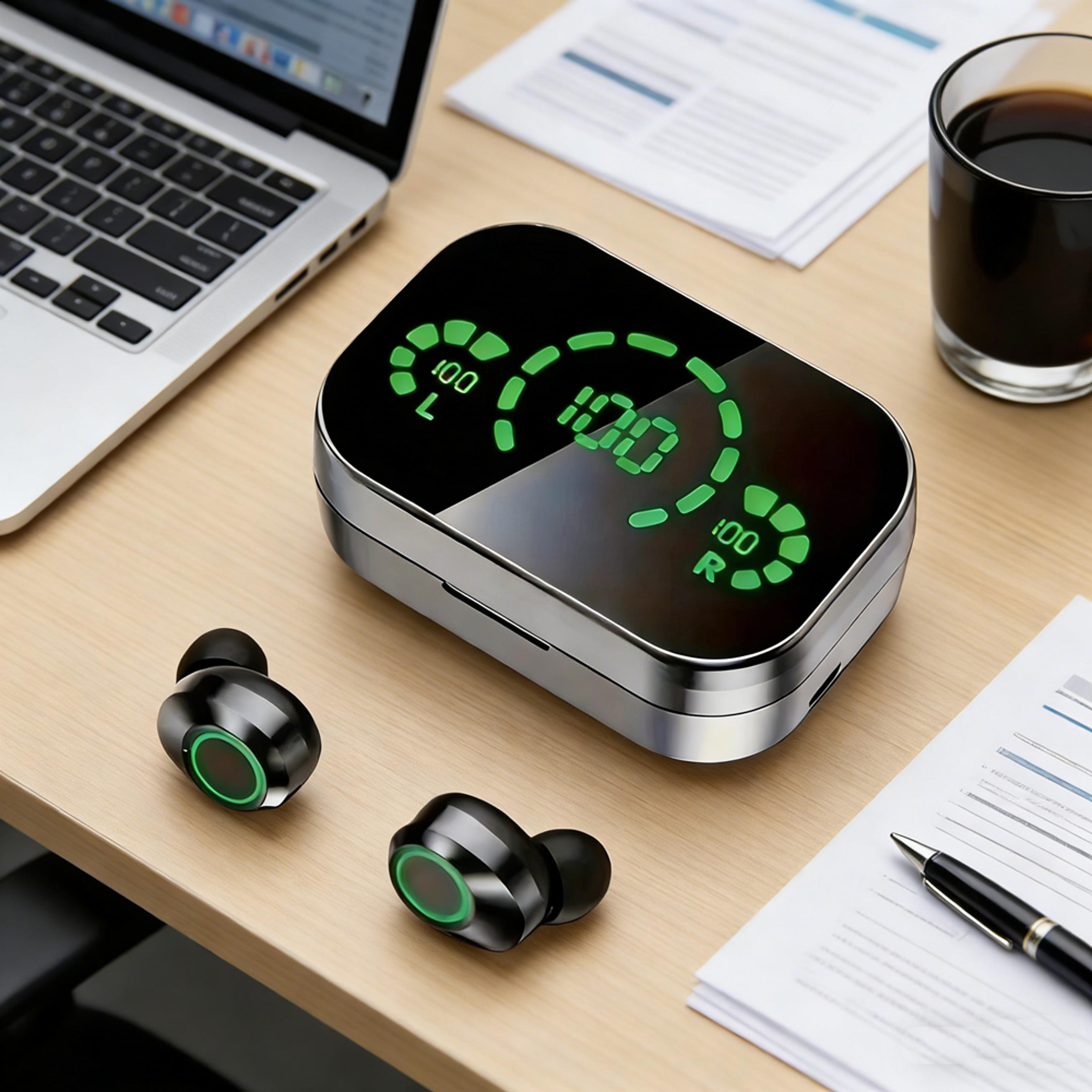 tws wireless earbuds with microphone and led charging case