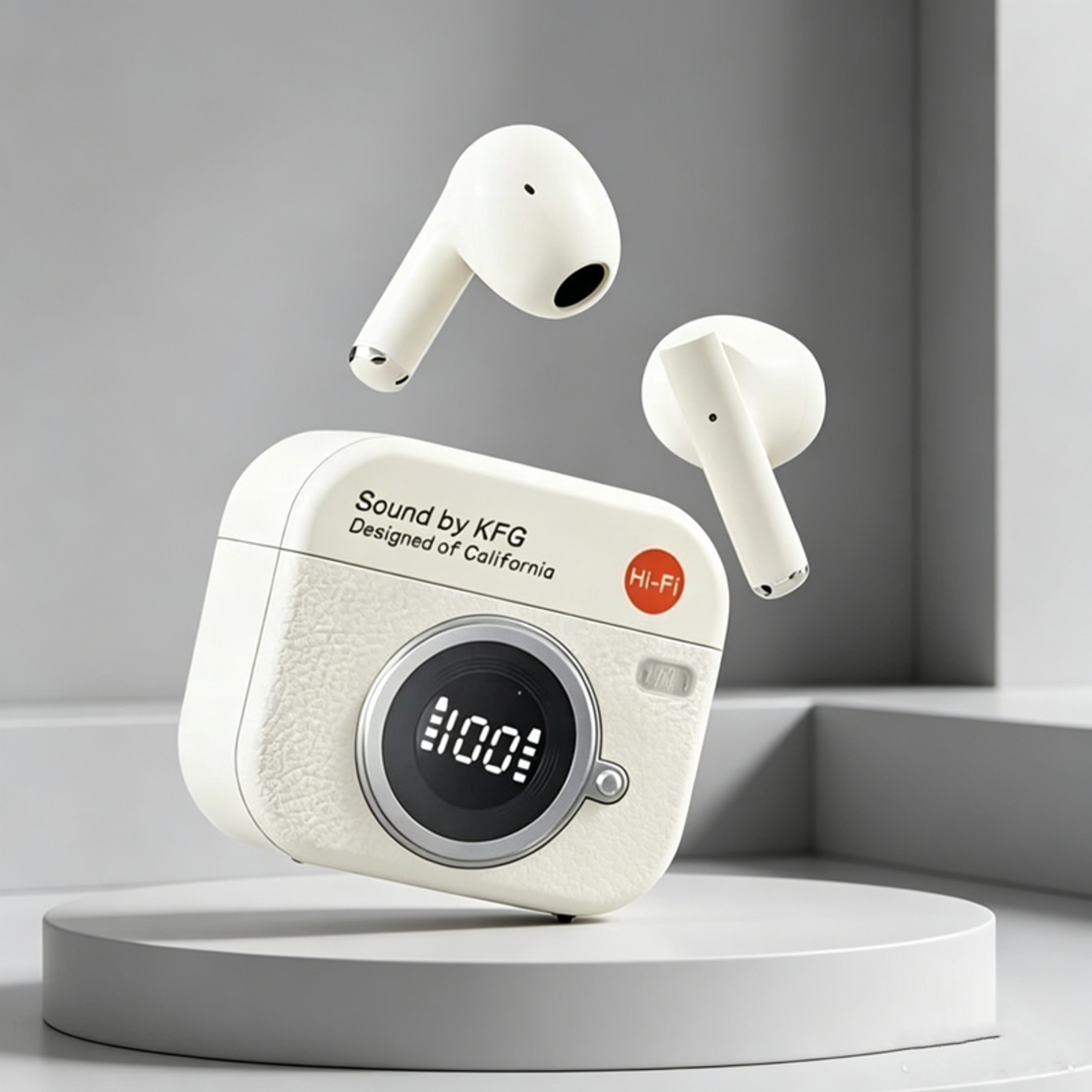 retro camera style tws wireless earbuds with bluetooth stereo sound