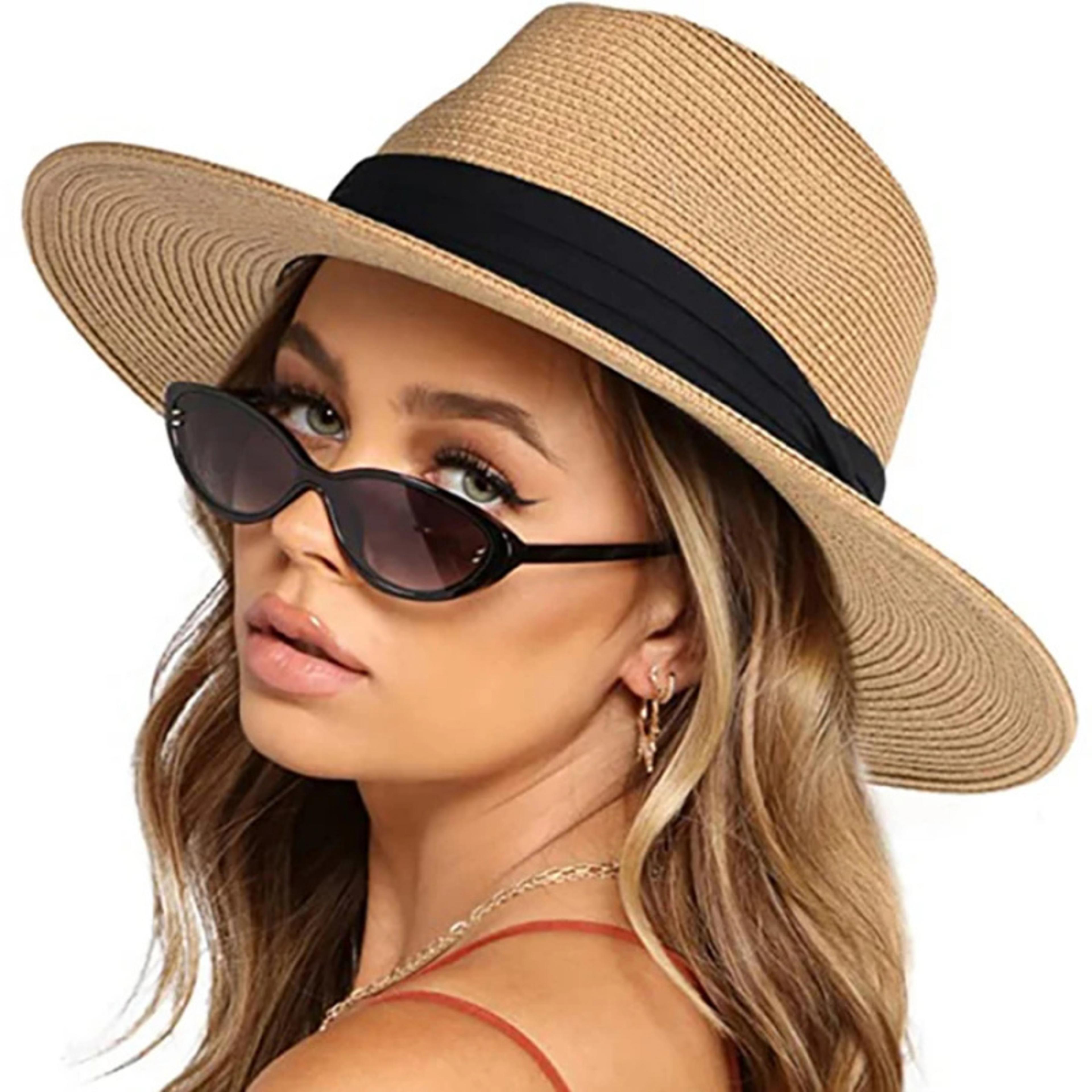 wide brim straw hat panama style summer fedora beach sun hat