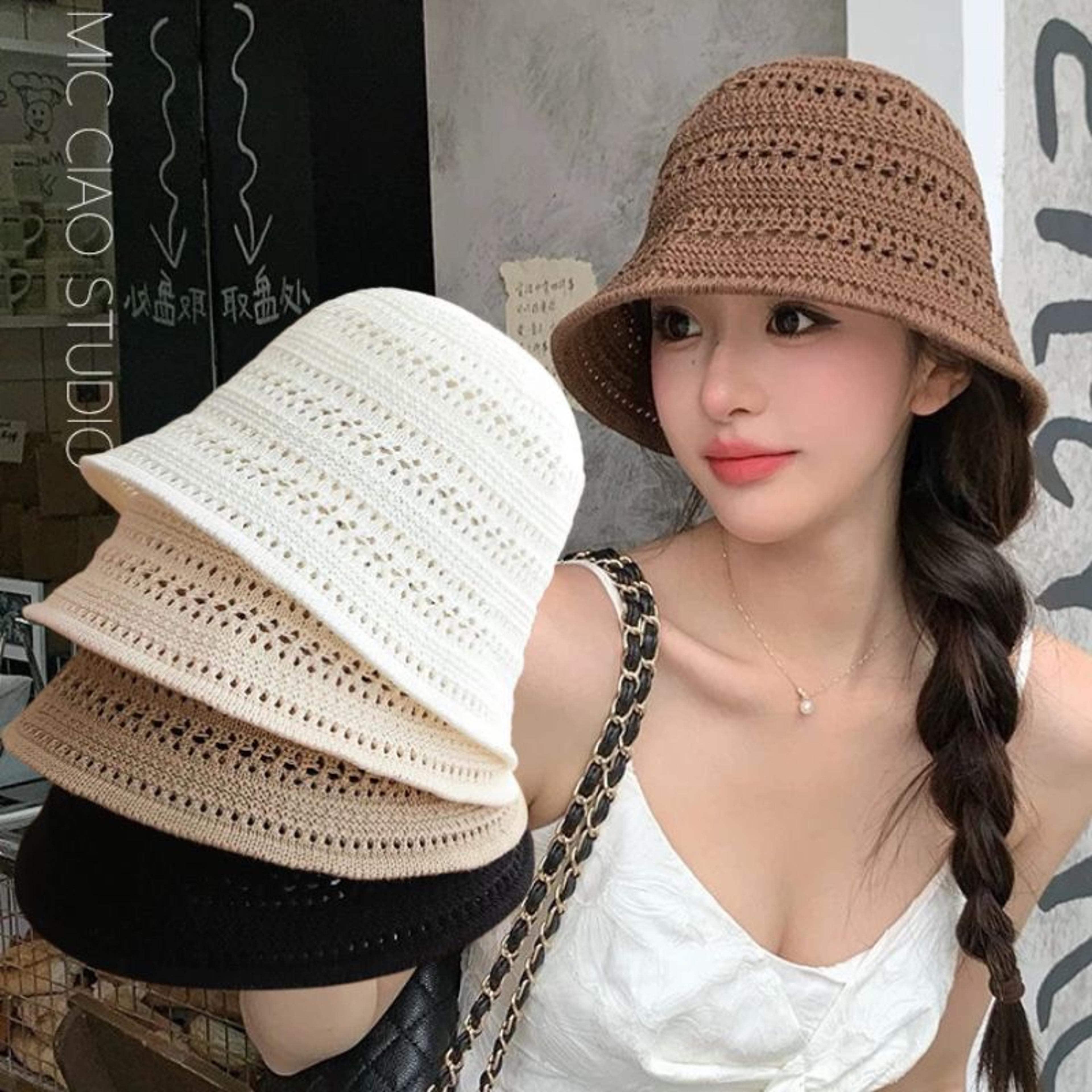 foldable crochet straw sun hat wide brim beach bucket hat