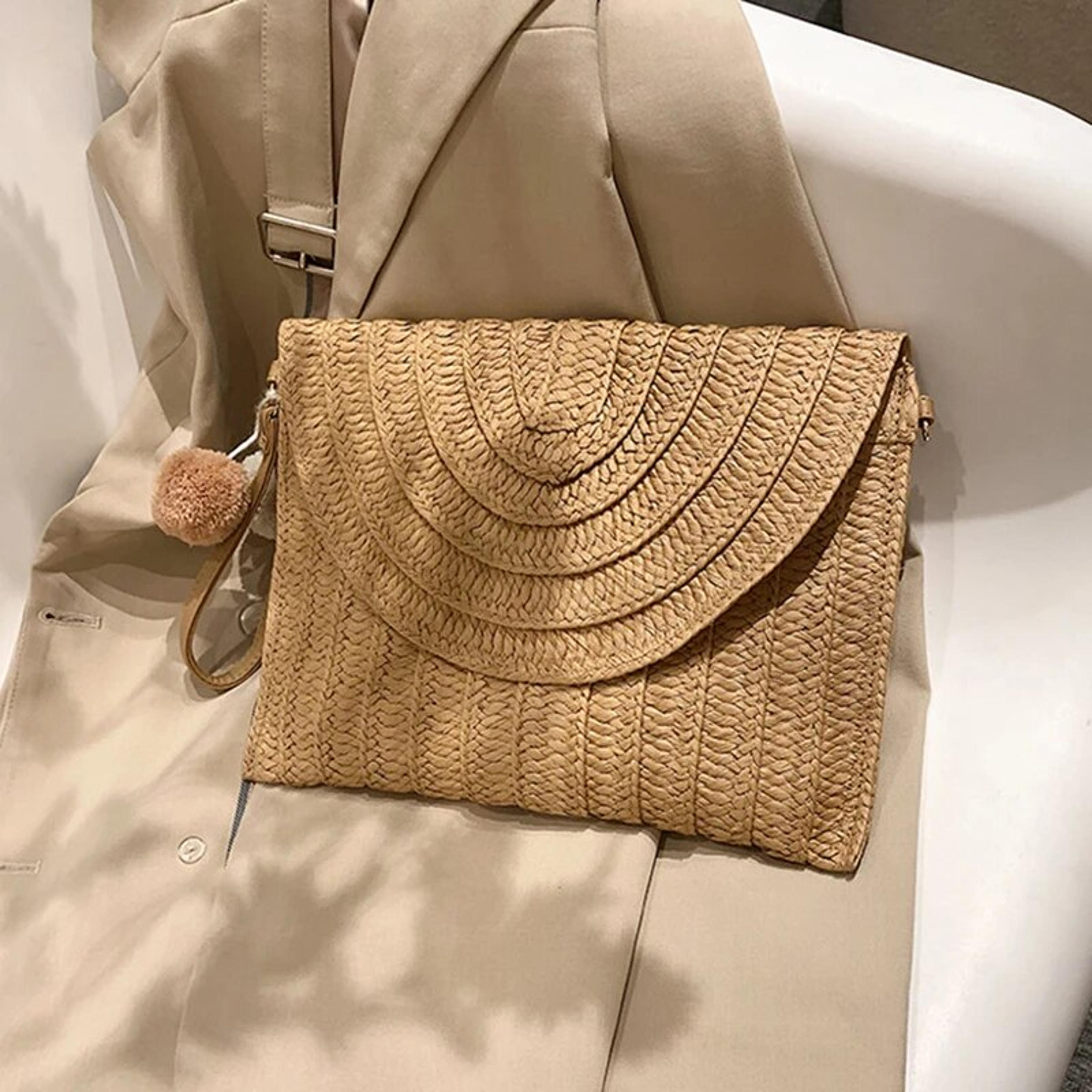 handmade straw beach shoulder crossbody bag woven summer boho clutch for women
