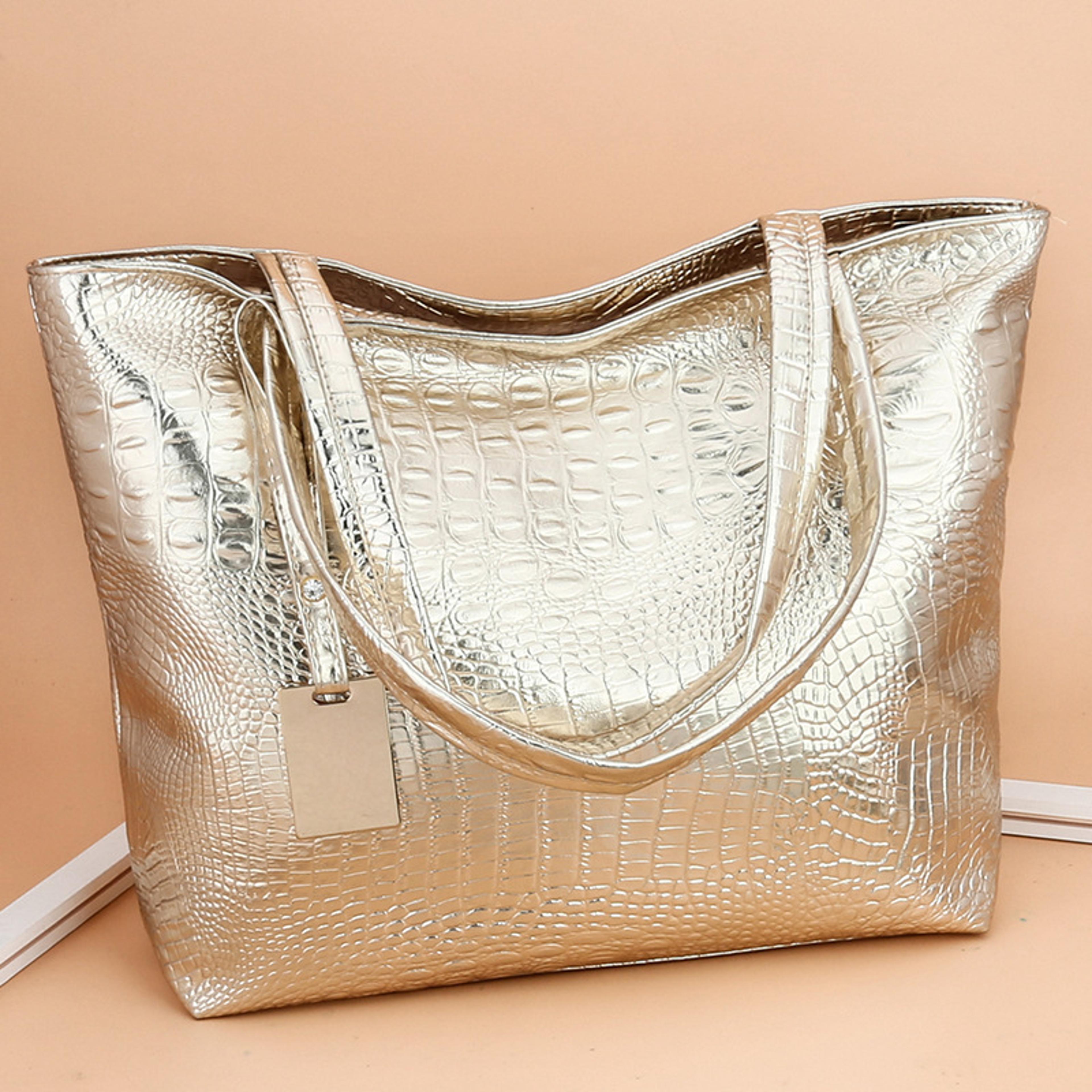 women crocodile pu leather tote bag large capacity fashion shoulder handbag for daily use
