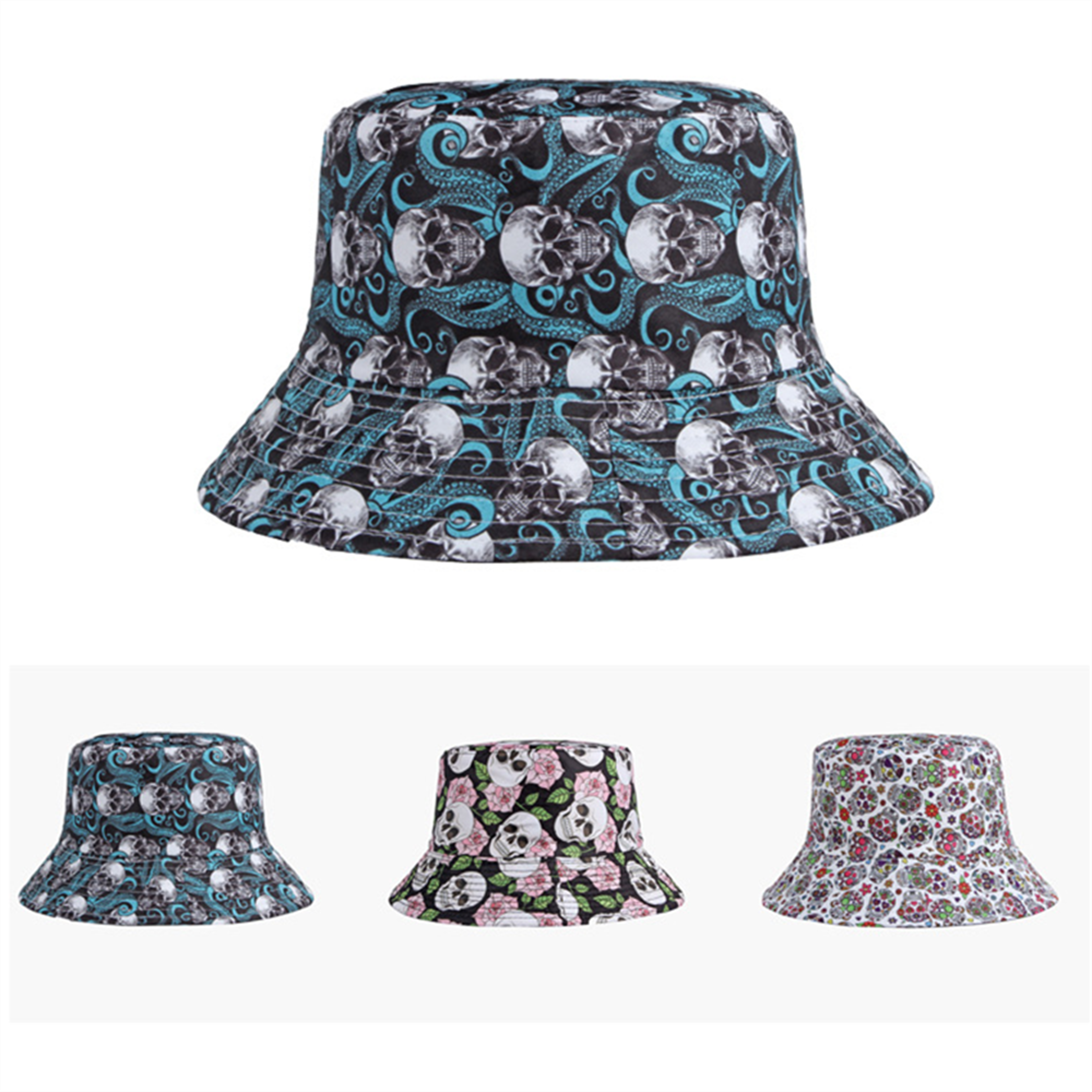 skull graffiti bucket hat unisex uv sun protection fisherman cap streetwear outdoor hat