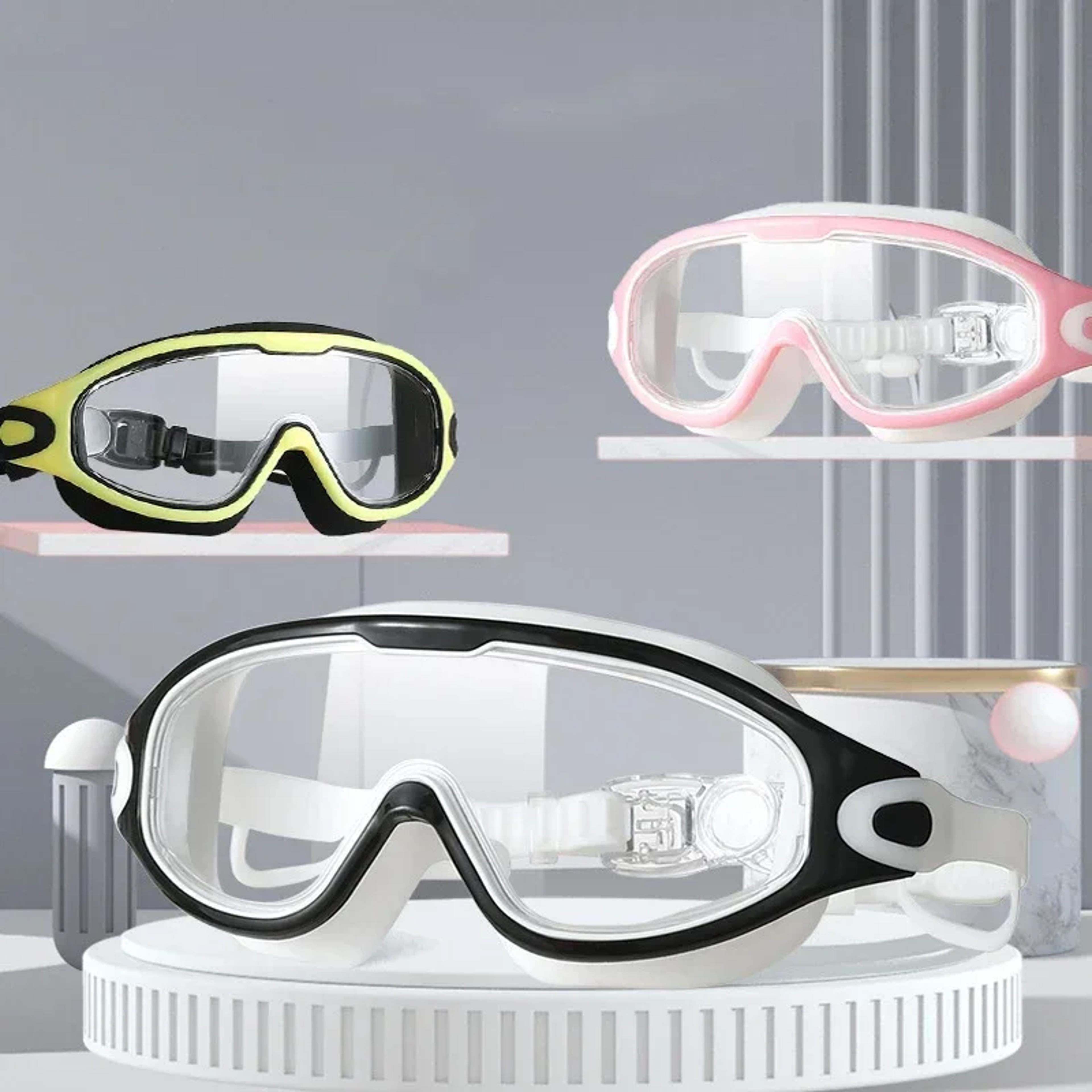 big frame adult swimming goggles with earplugs anti fog hd swim glasses