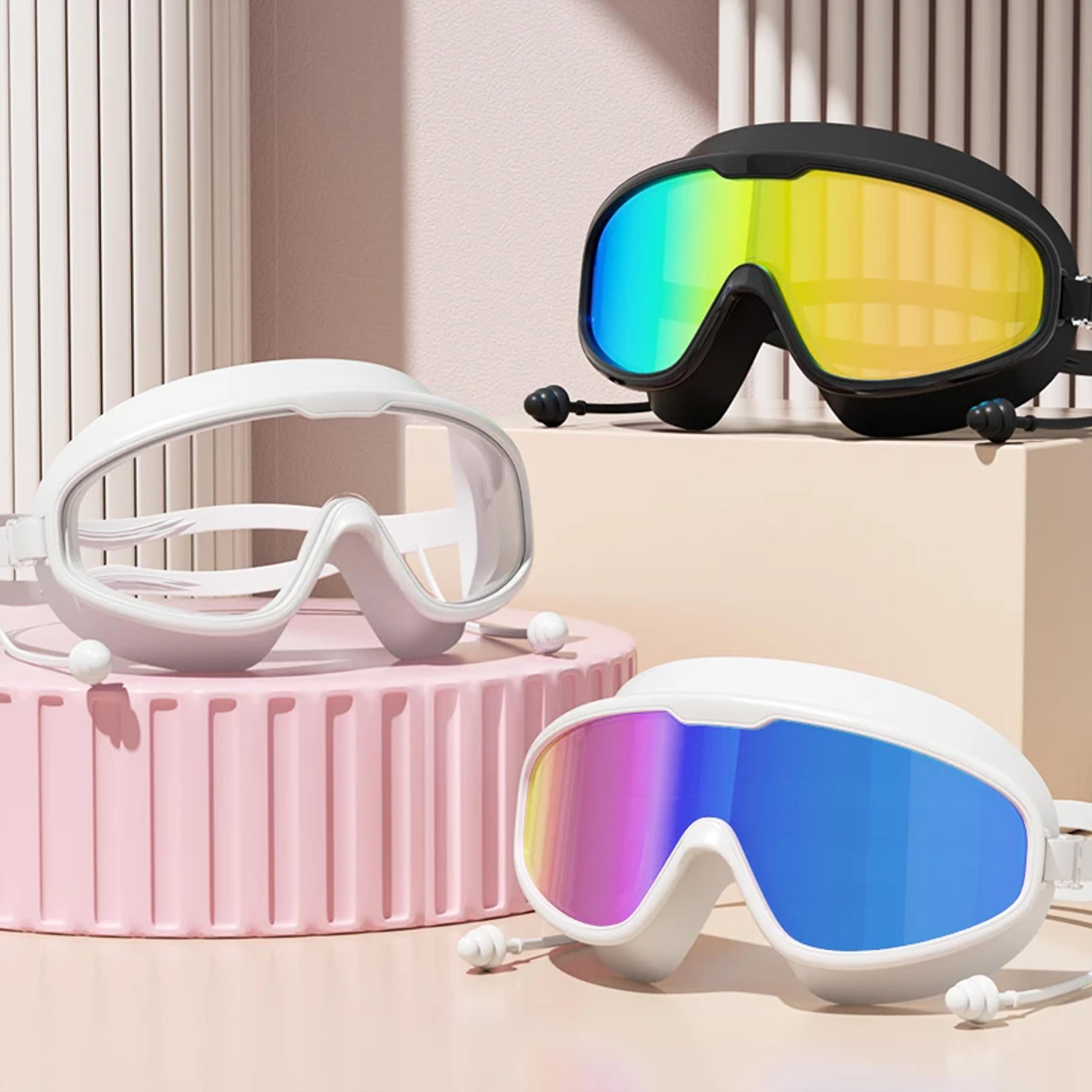anti fog swimming goggles with earplugs wide view waterproof diving glasses