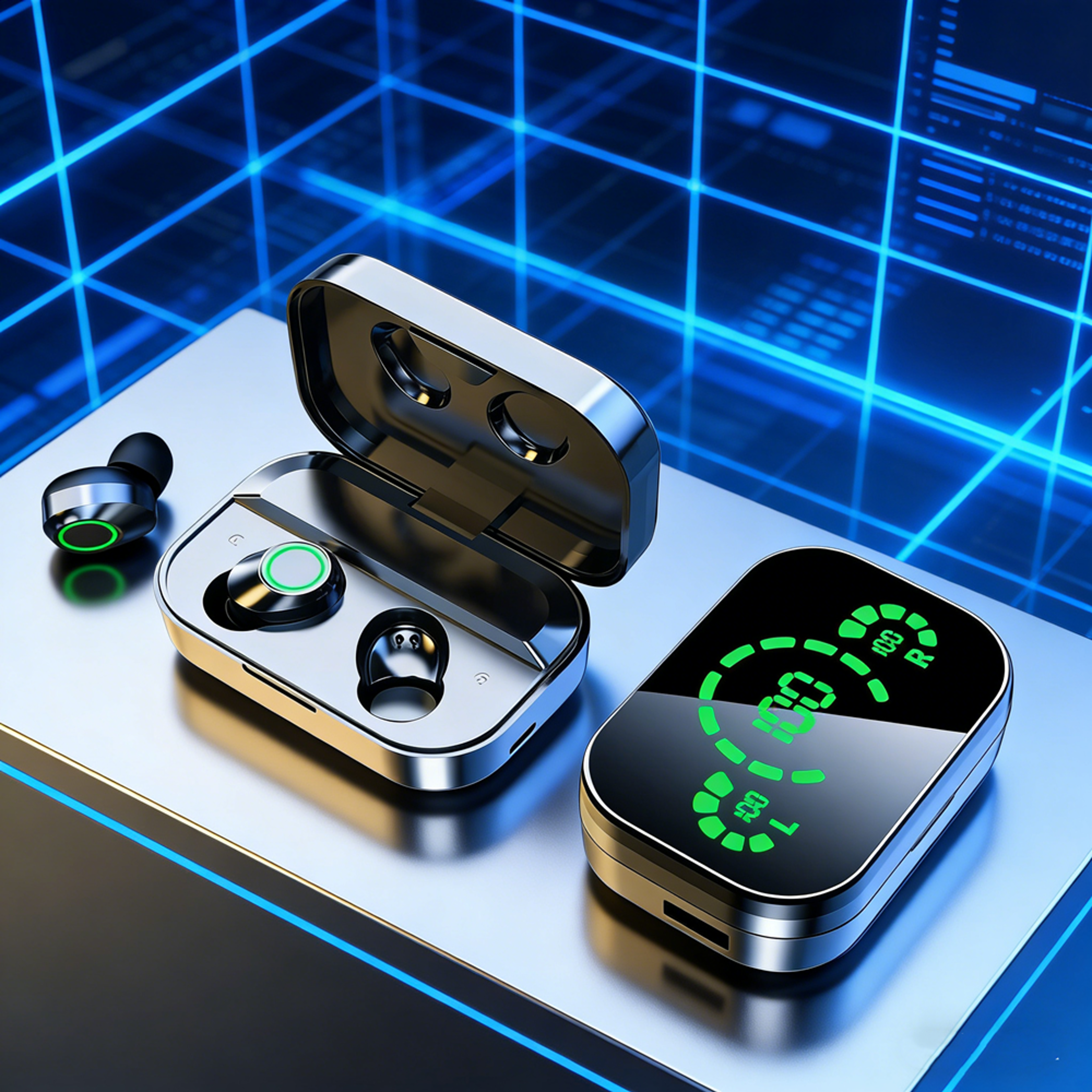 wireless earbuds mic and led charging case