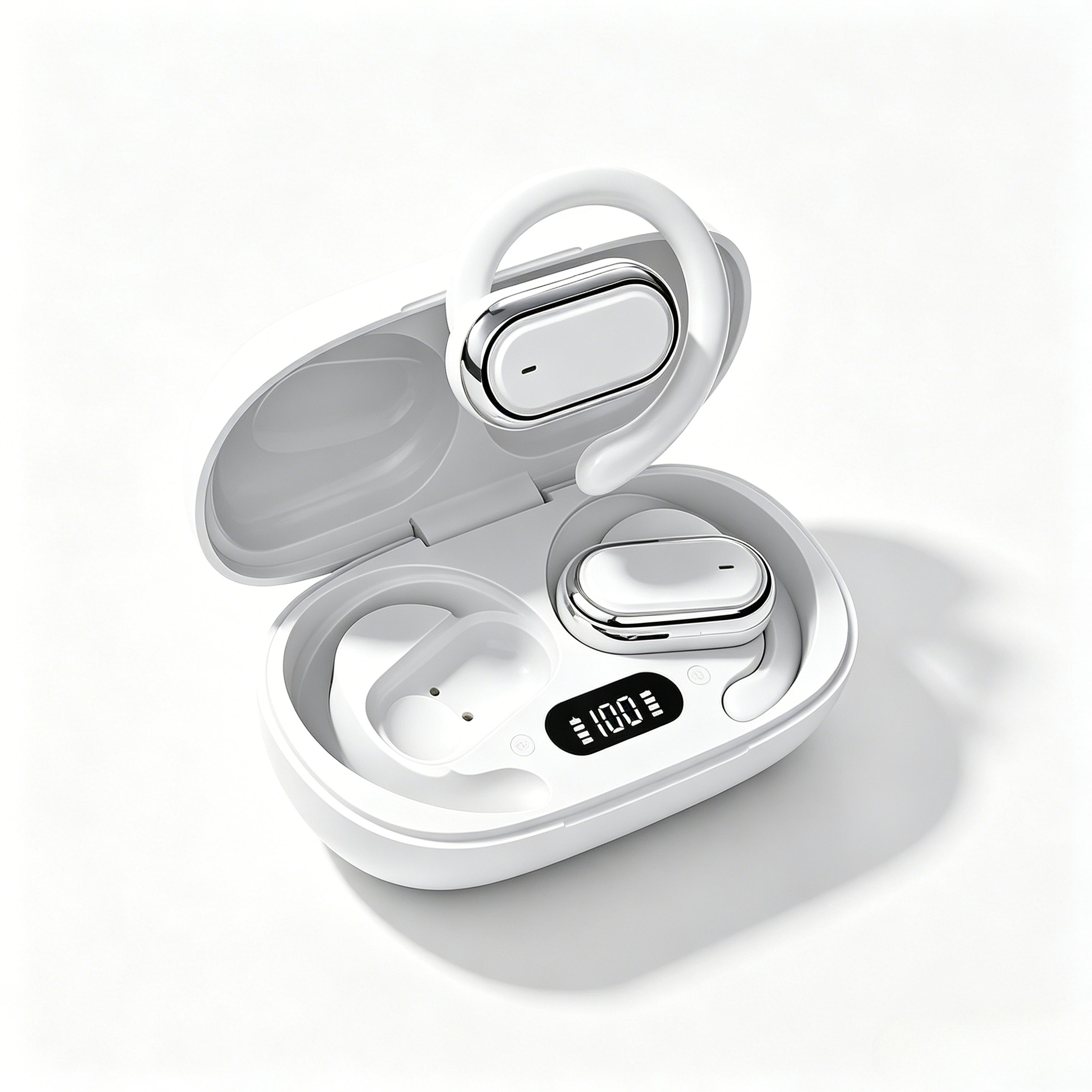wireless ear hook earbuds bluetooth with led display and built in mic
