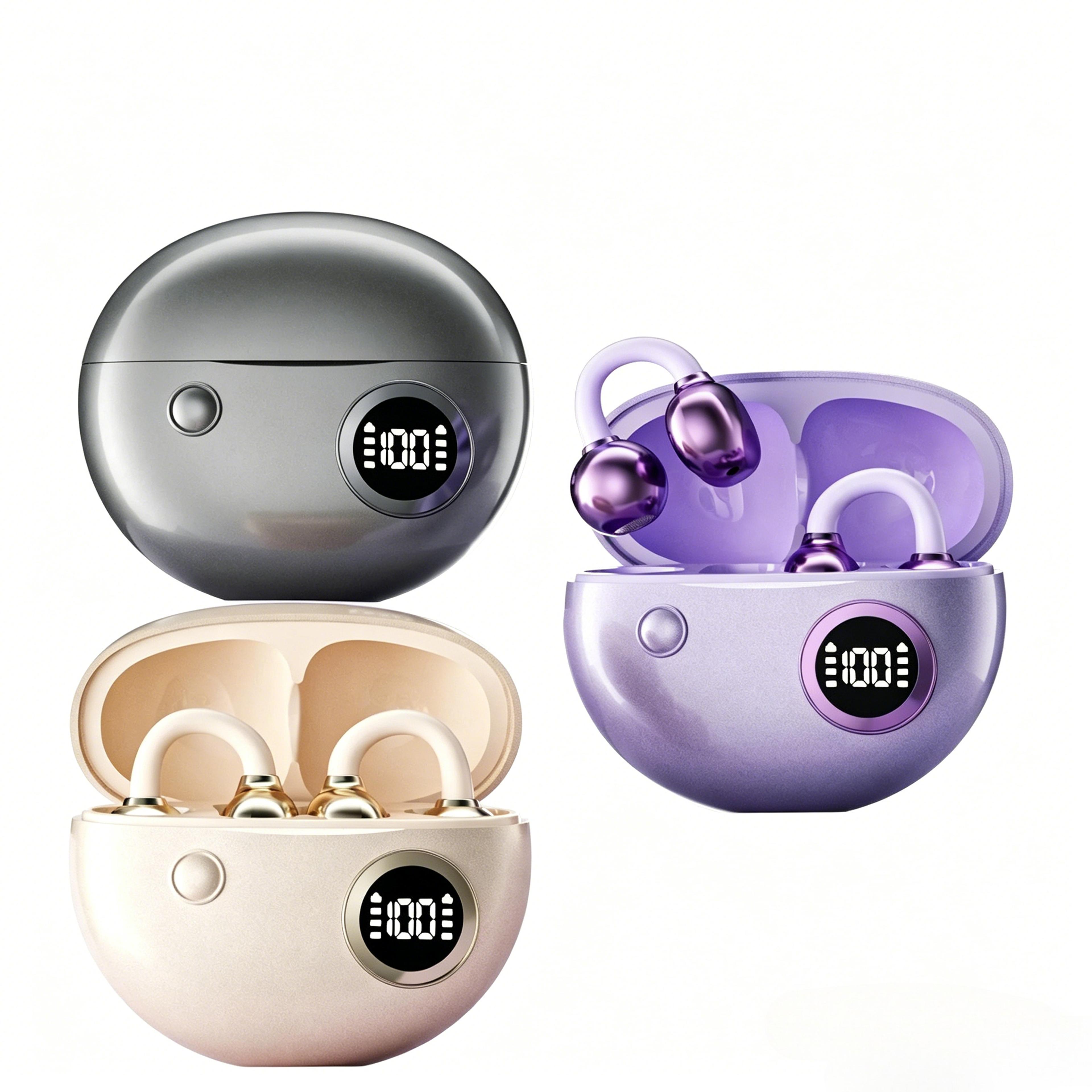 clip on wireless bluetooth earbuds with digital display and noise reduction