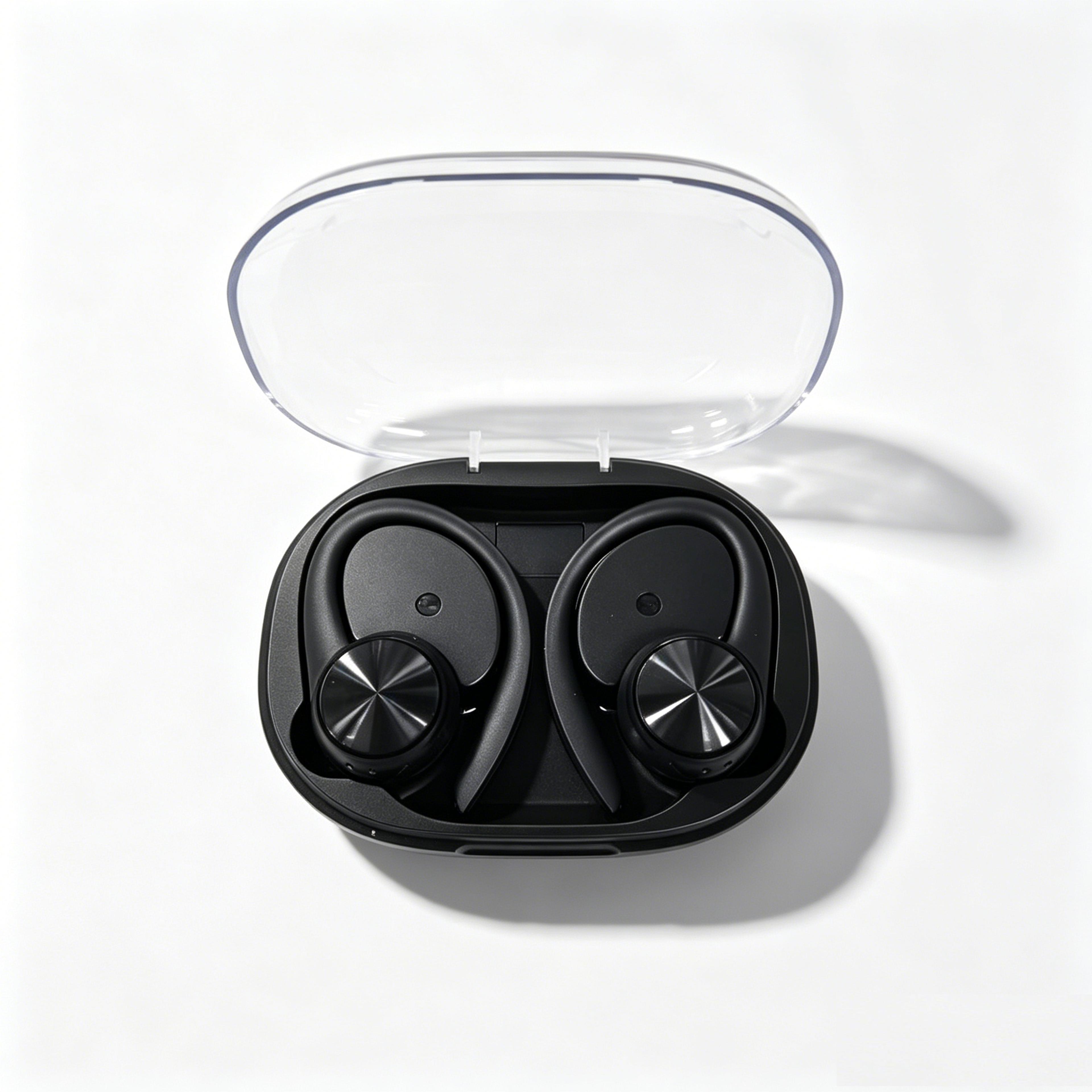 waterproof wireless sports earbuds with ear hooks and led display
