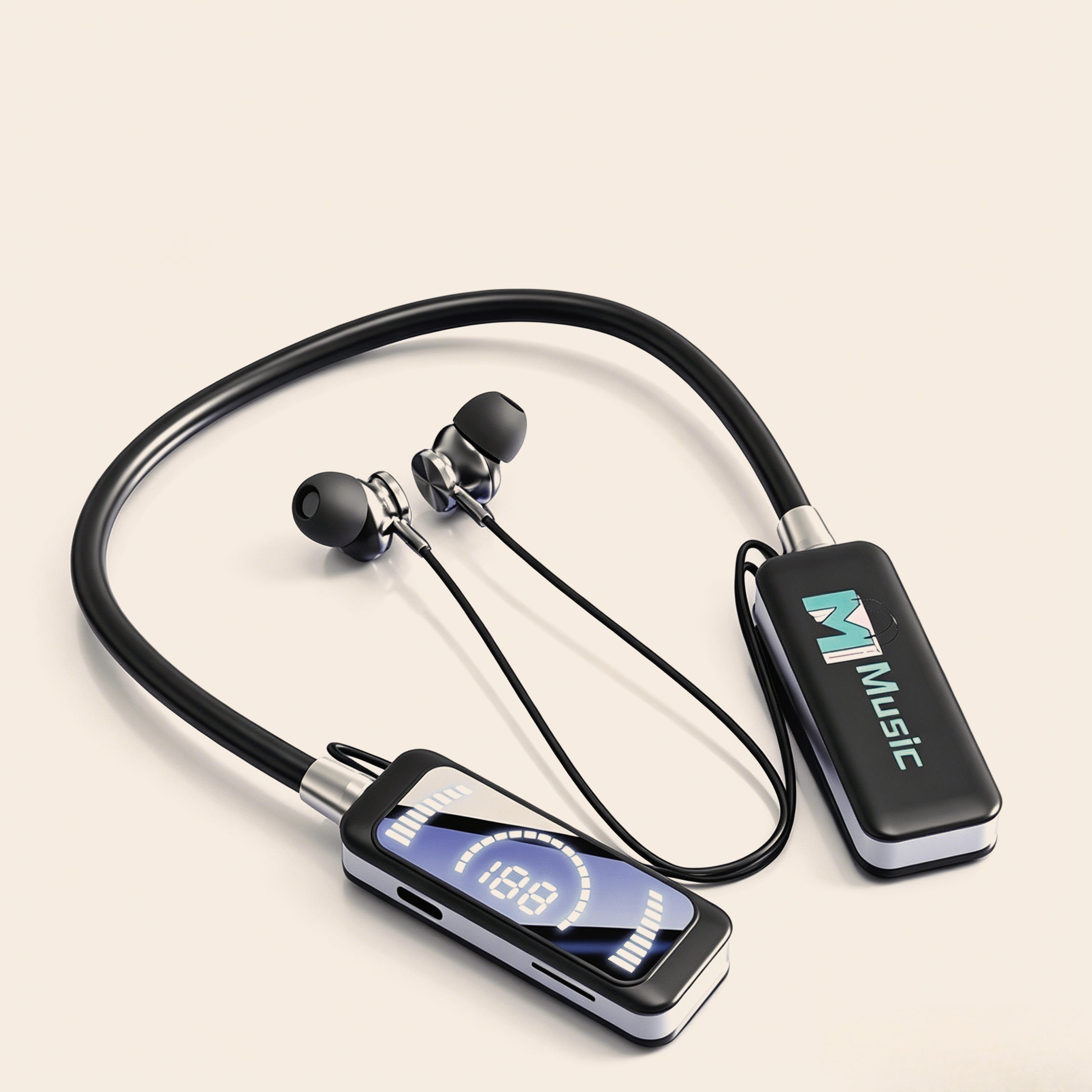 color screen bluetooth neckband headphones wireless sports earbuds with long battery life for music and live streaming