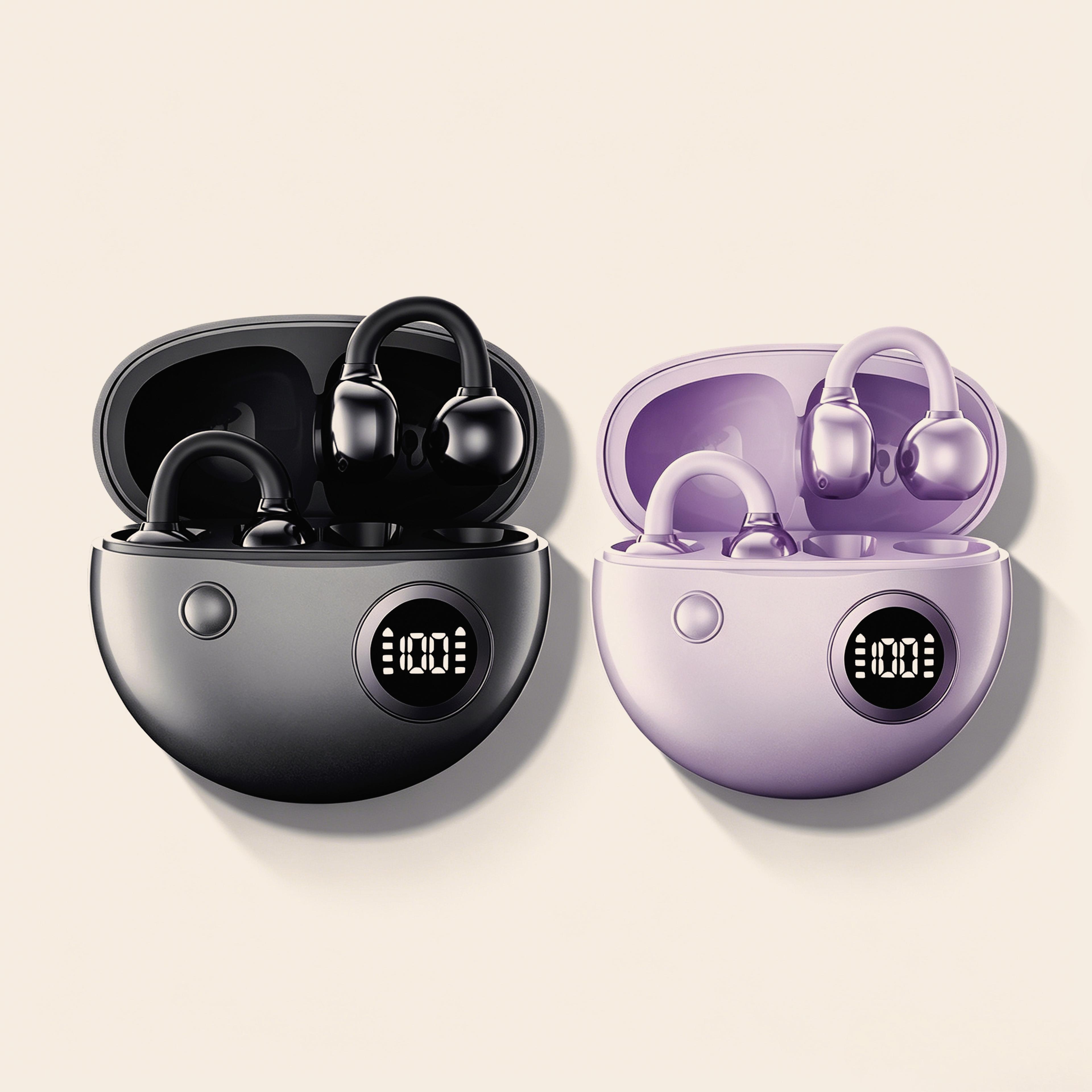 open ear clip bluetooth wireless earphones with digital battery display and sports stereo sound