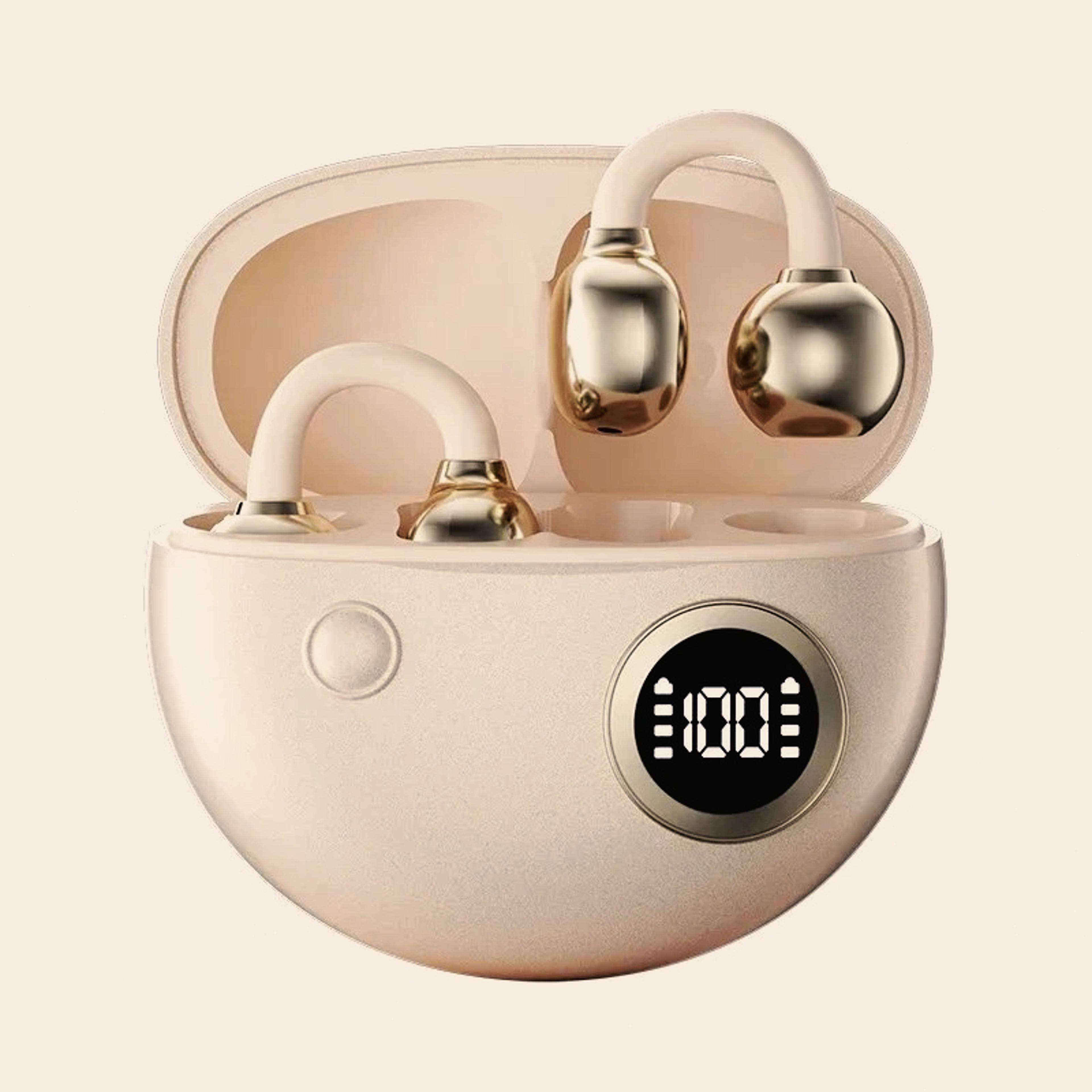 wireless bluetooth clip on earbuds with hifi sound noise reduction mic and digital display