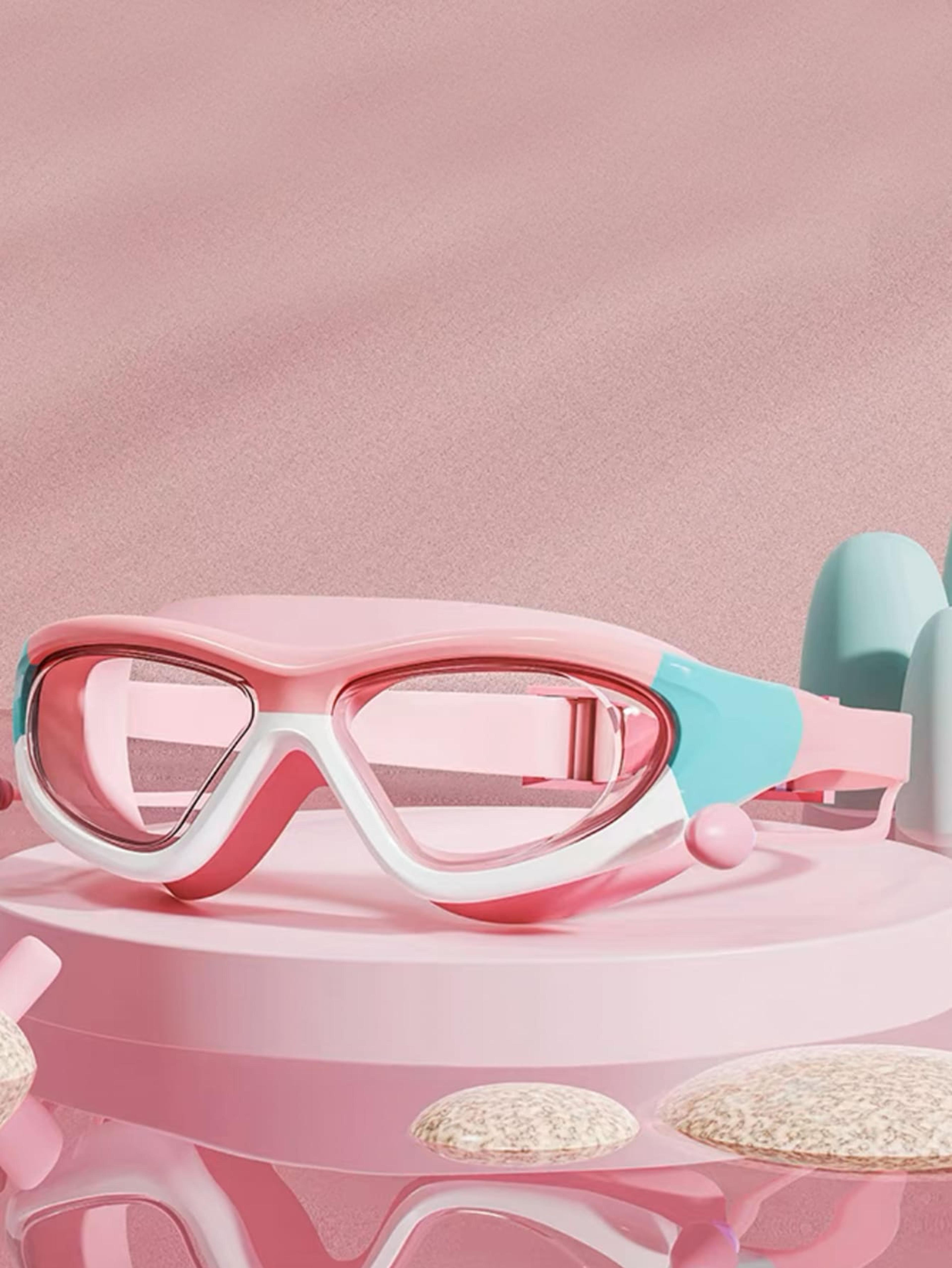 kids swimming goggles waterproof anti fog large frame swim mask with silicone earplugs