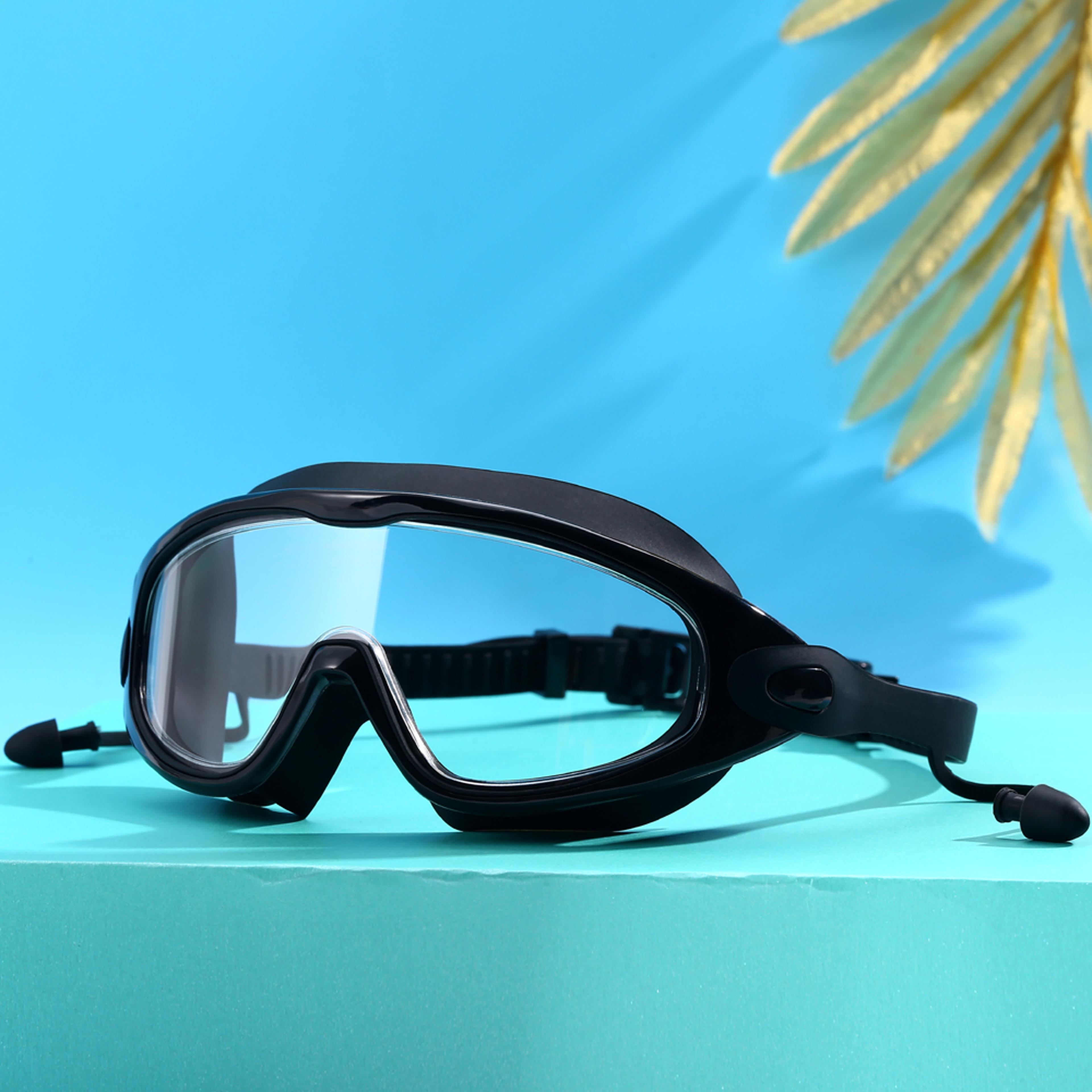 adult swimming goggles large frame anti fog hd vision goggles with earplugs for men women