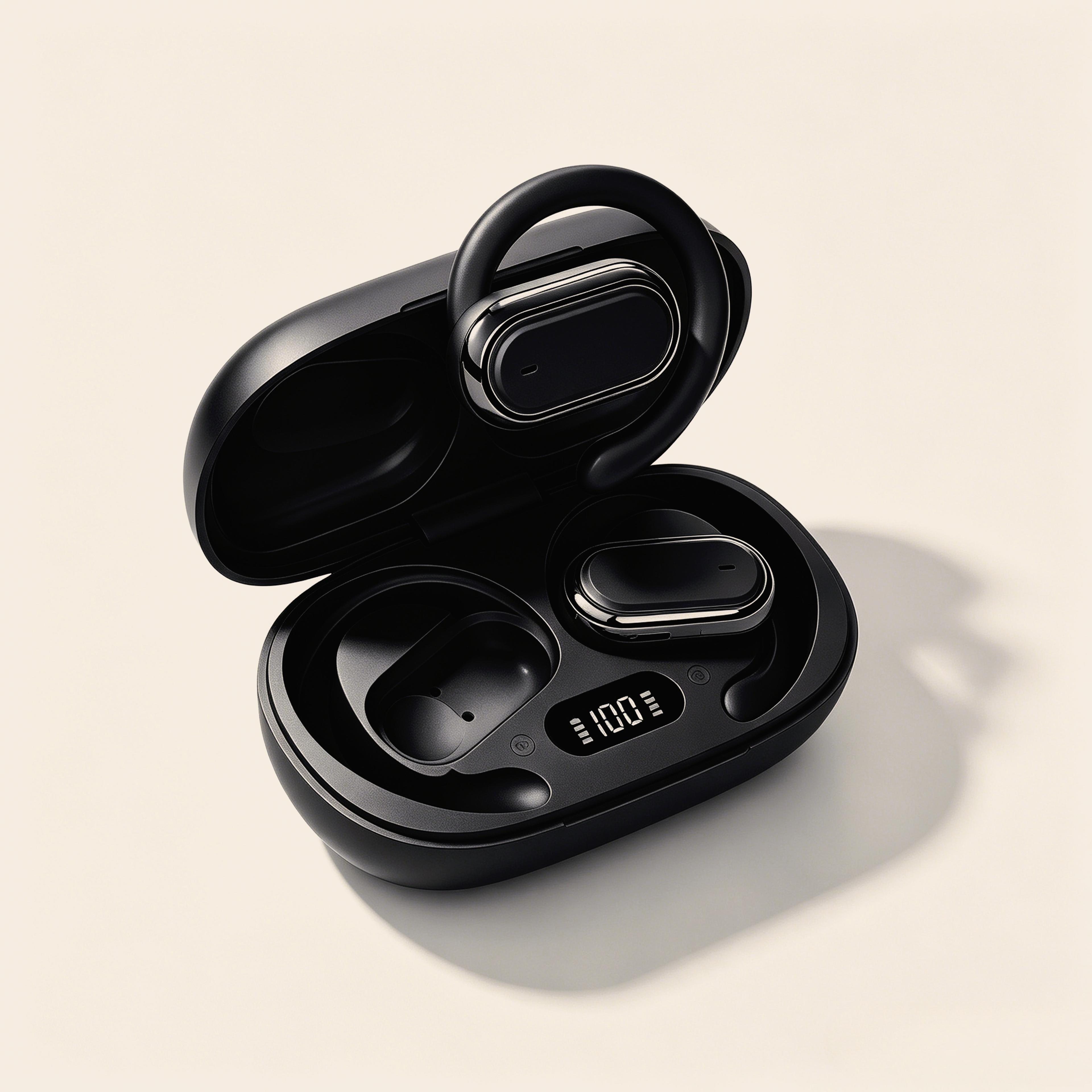 bluetooth ows ear hook wireless earphones with smart led display and comfortable open ear design