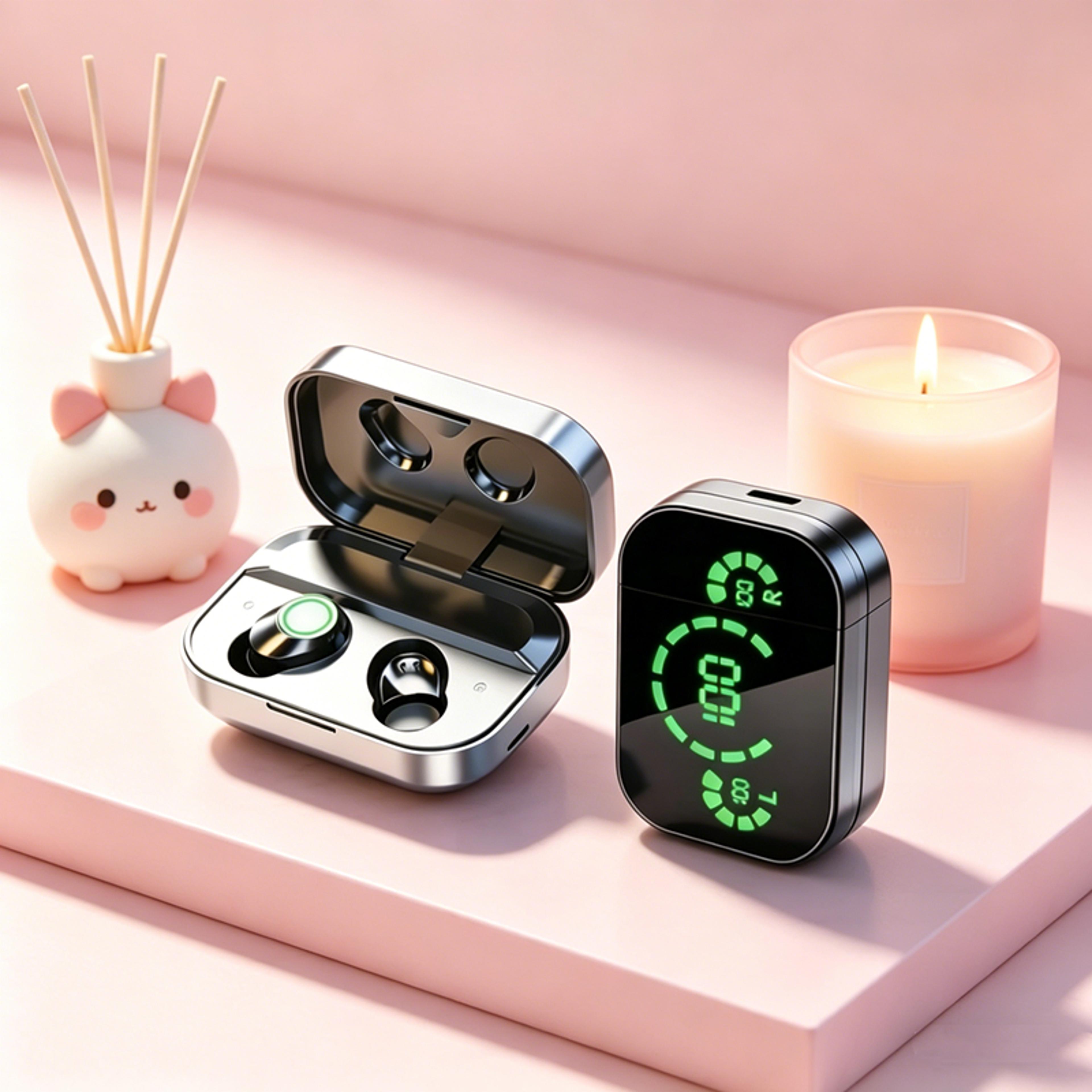 wireless bluetooth earbuds with mic led charging case for music calls
