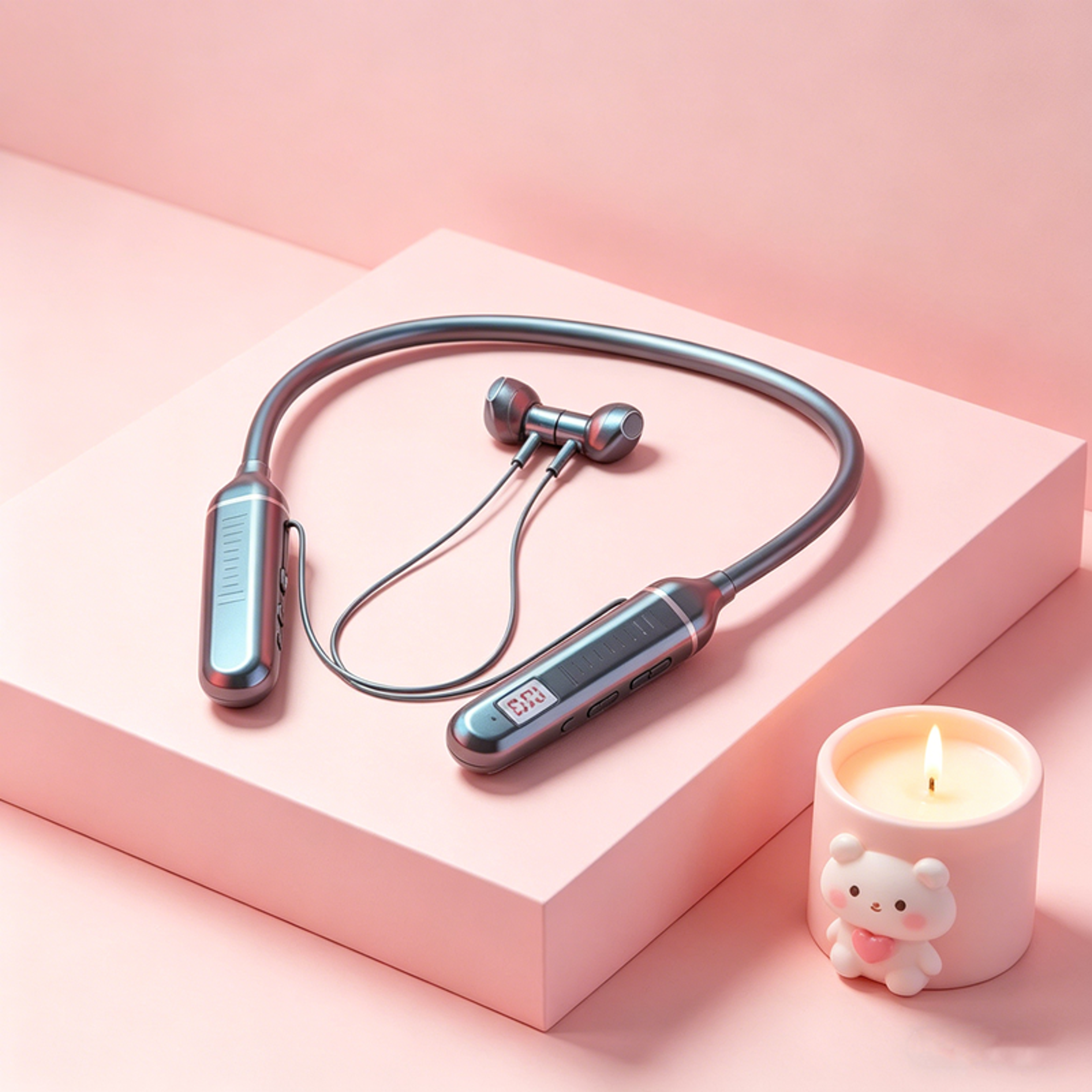 bluetooth neckband wireless earphones with led display hifi sound and sports mic