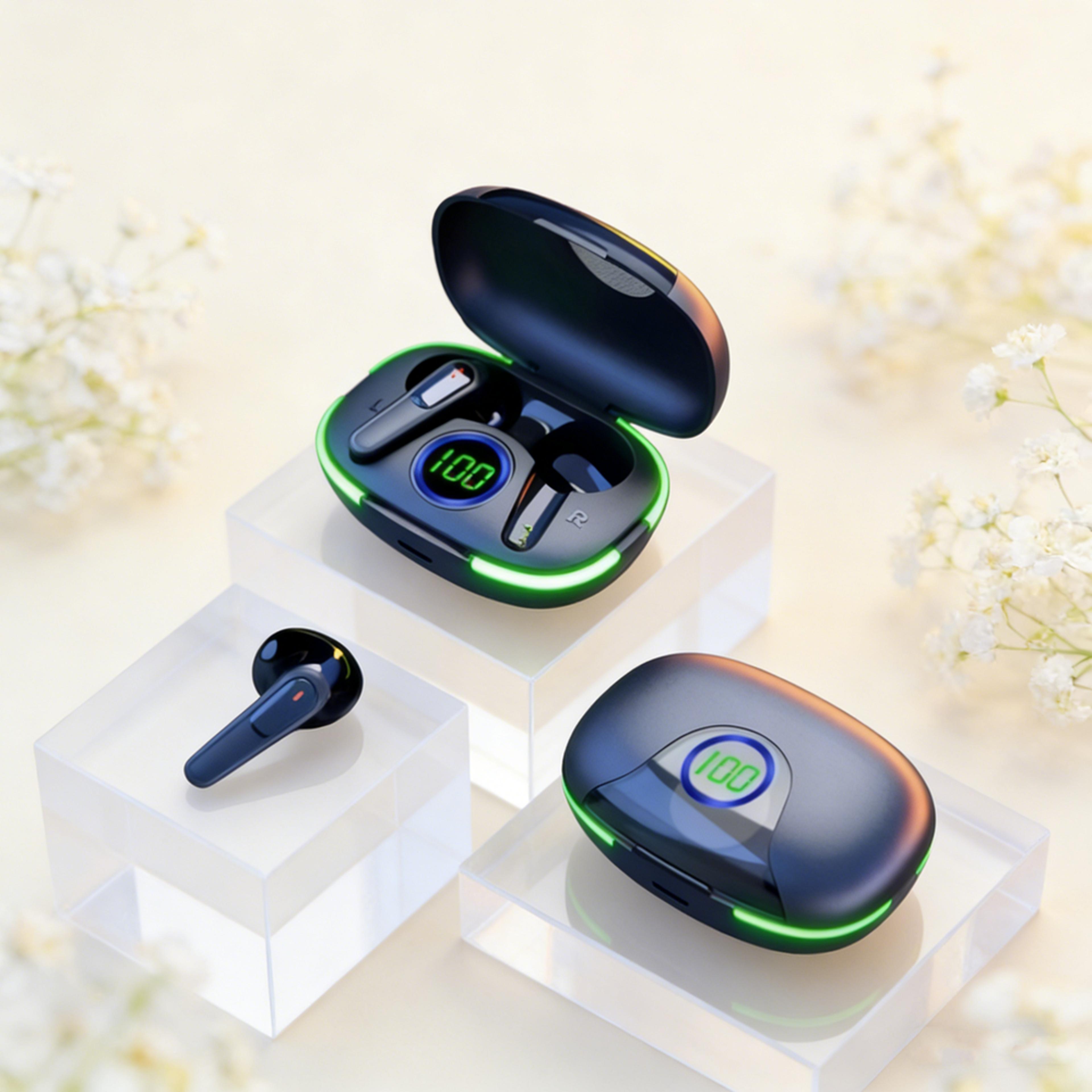 tws bluetooth wireless earbuds with hifi stereo sound led display and mic