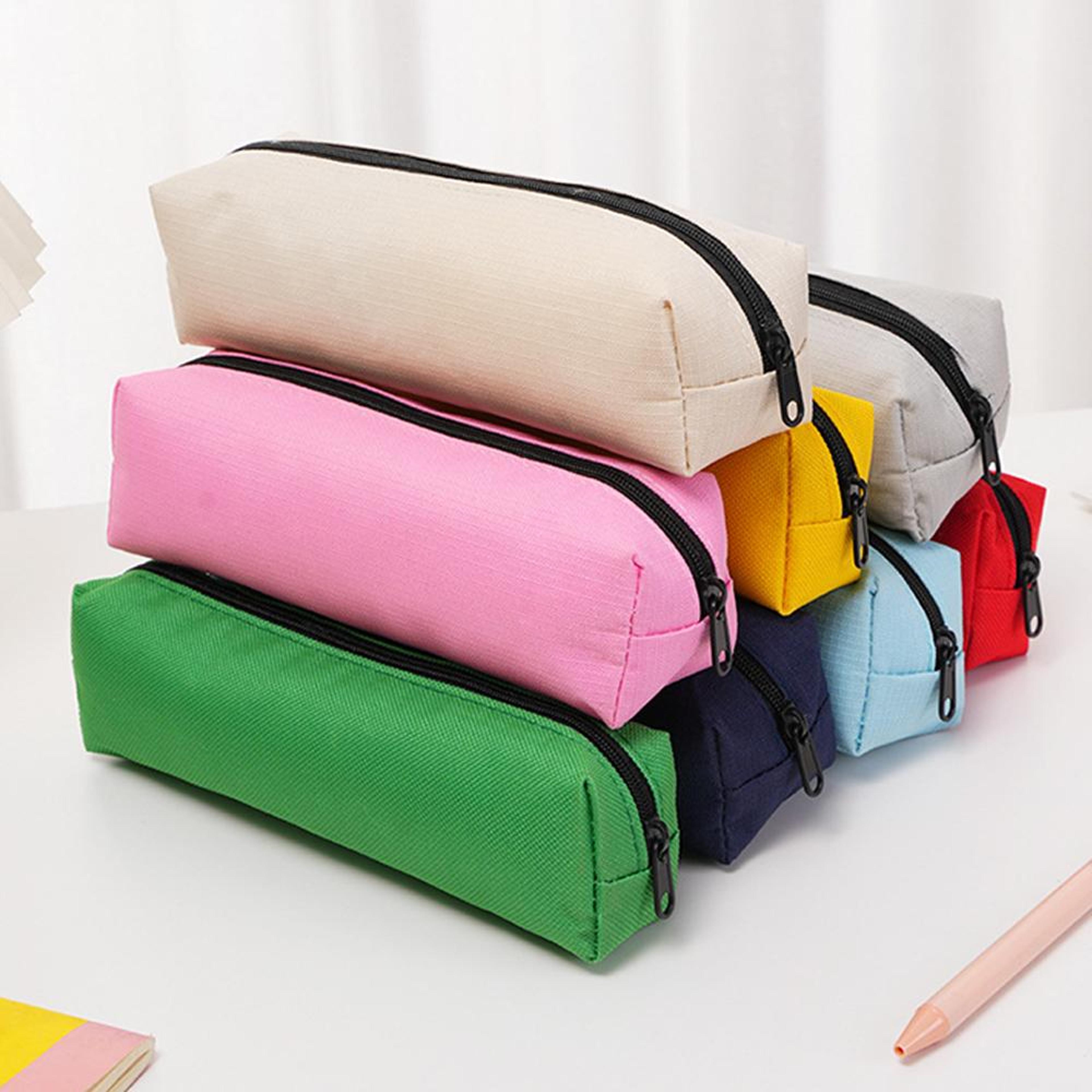 large capacity pencil case portable solid color pencil pouch school stationery organizer bag